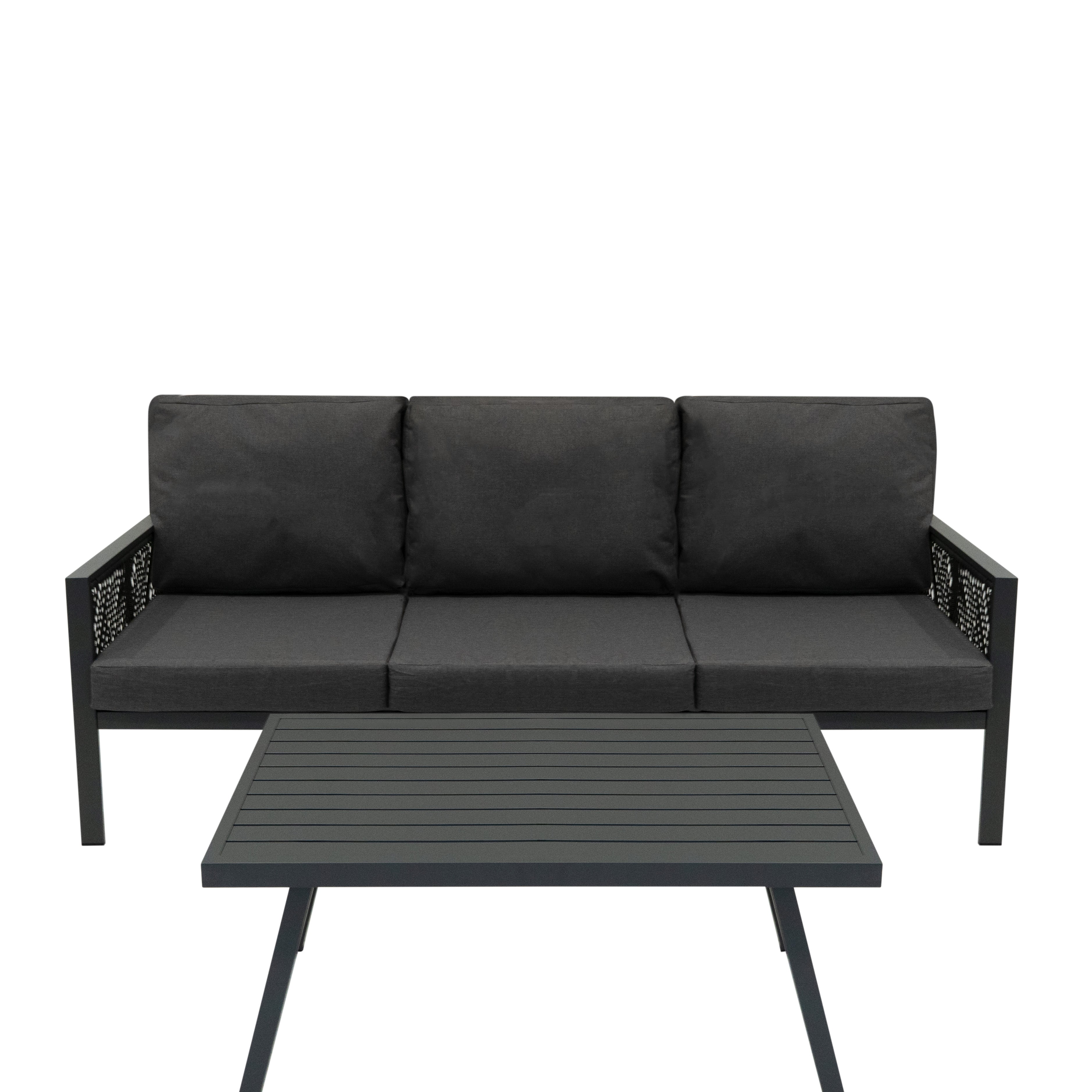 Q-Rax Set divano giardino alluminio antracite 4 pezzi cuscini