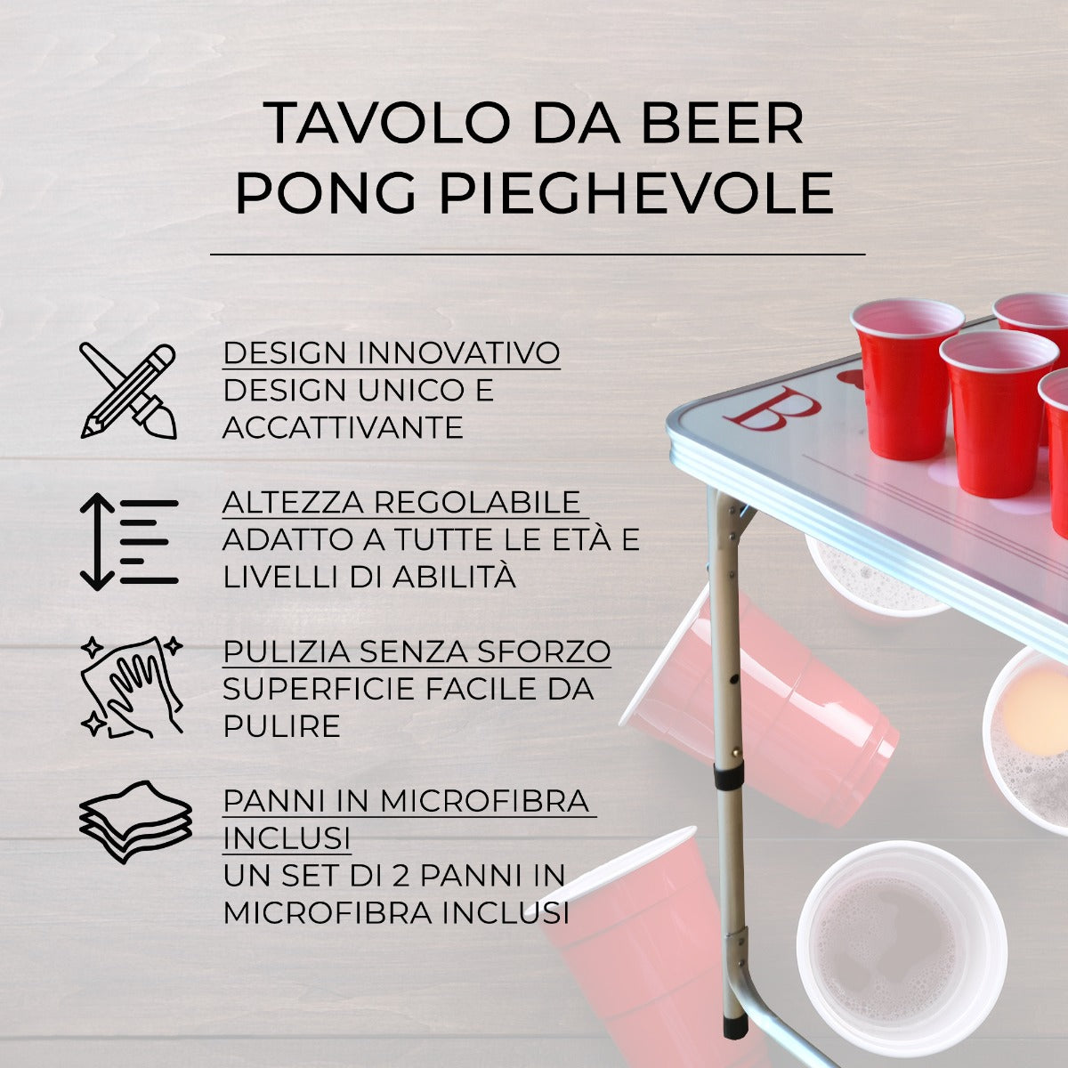 Q-Rax Tavolo beer pong pieghevole 240 cm altezza regolabile