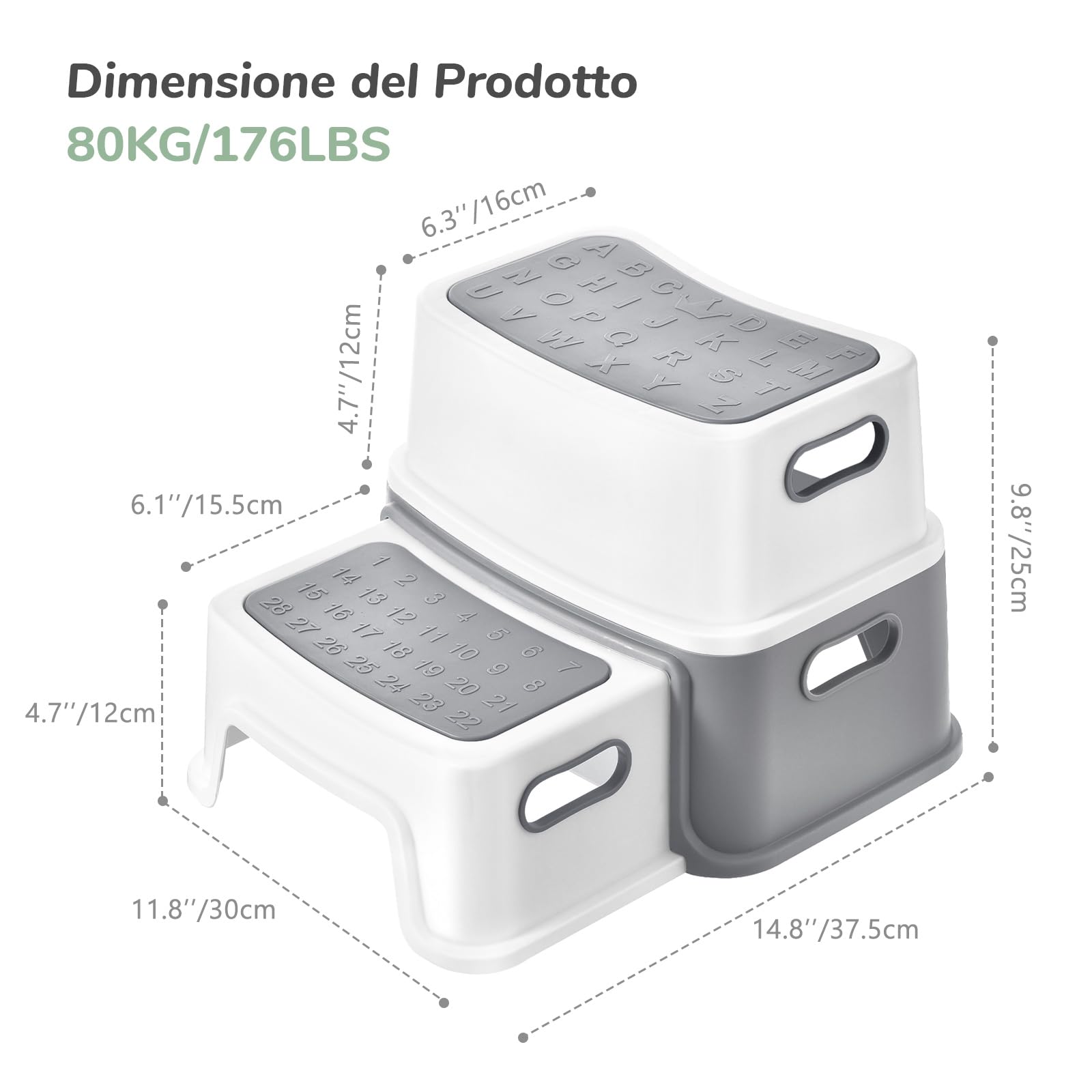 DEANIC Sgabelli e Scalette da Bagno 2 Gradini Grigio Antiscivolo