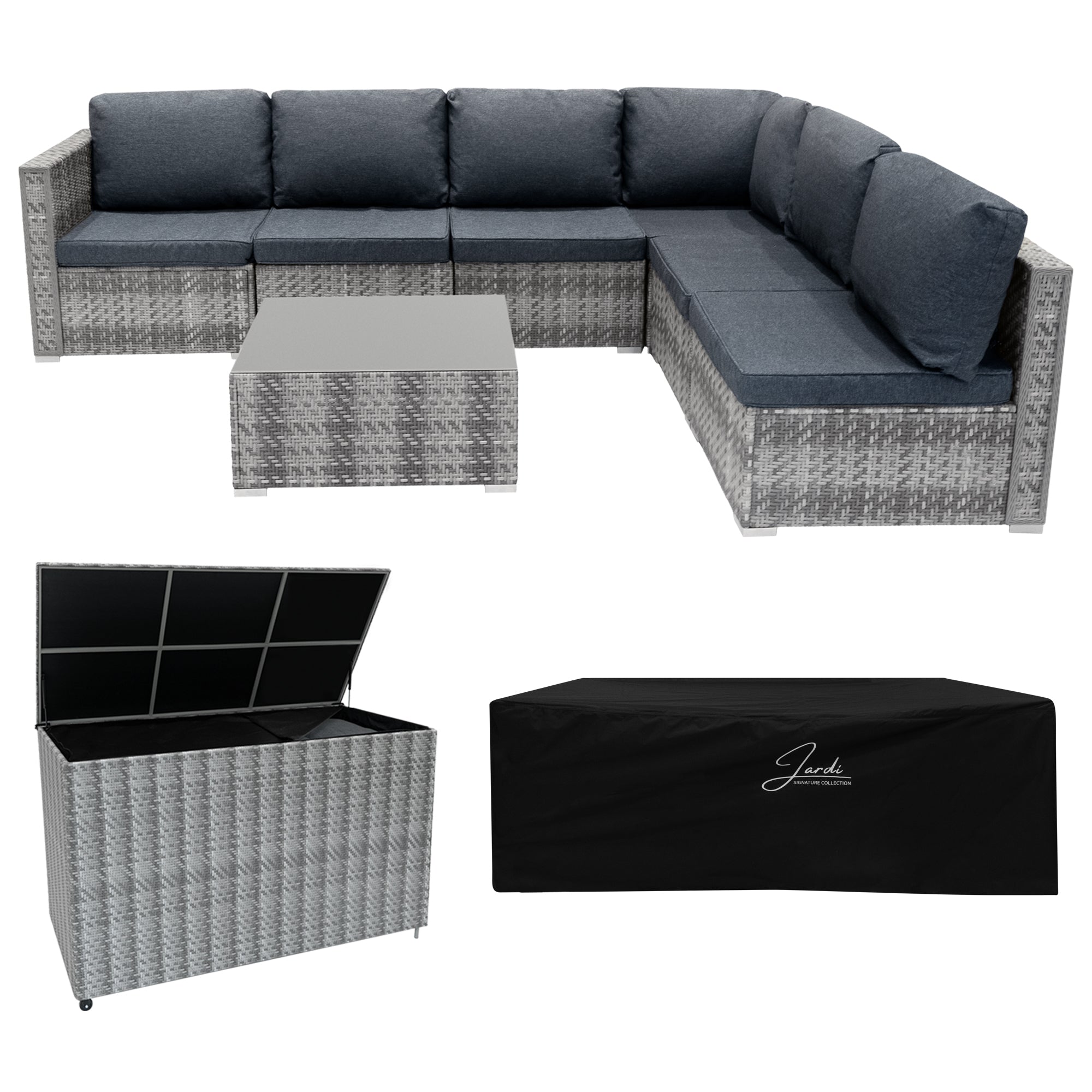 Q-Rax Mobili da Esterno Set Divani Rattan 7 Pezzi Grigio 996L 5 posti