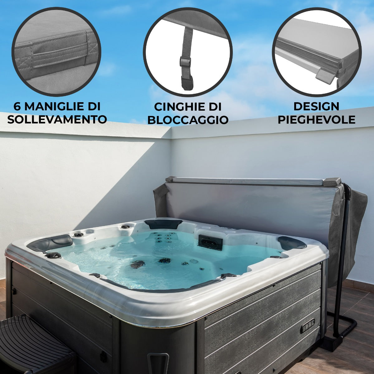 Q-Rax Accessori Copertura Vasca Idromassaggio 2,2 m Grigio