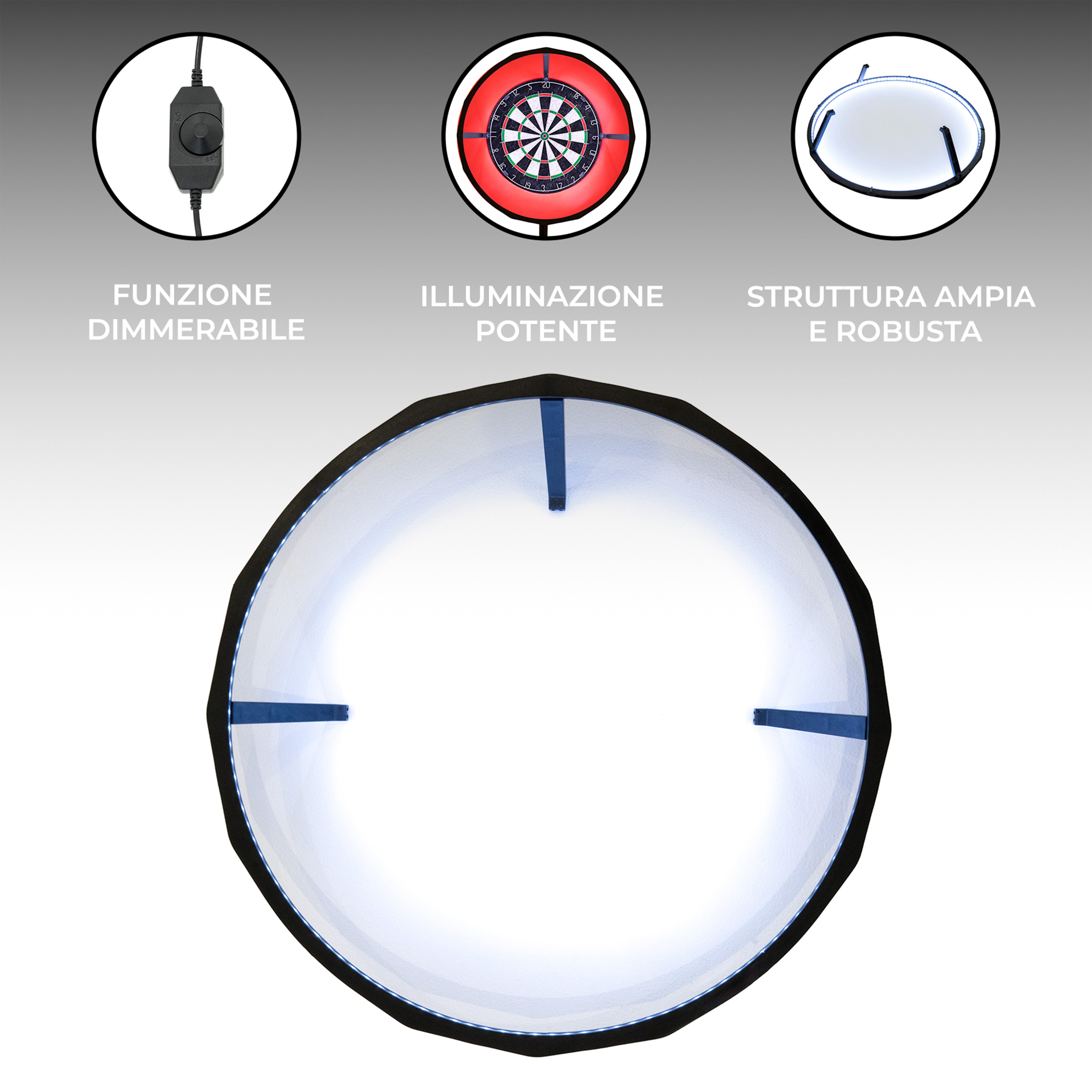 Q-Rax Anello LED Bersaglio Freccette Illuminazione 360° Dimmerabile