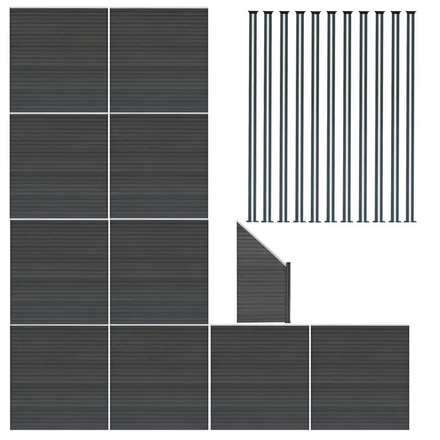 Q-Rax Recinzione recinzione giardino grigio 10 pannelli+pali LED
