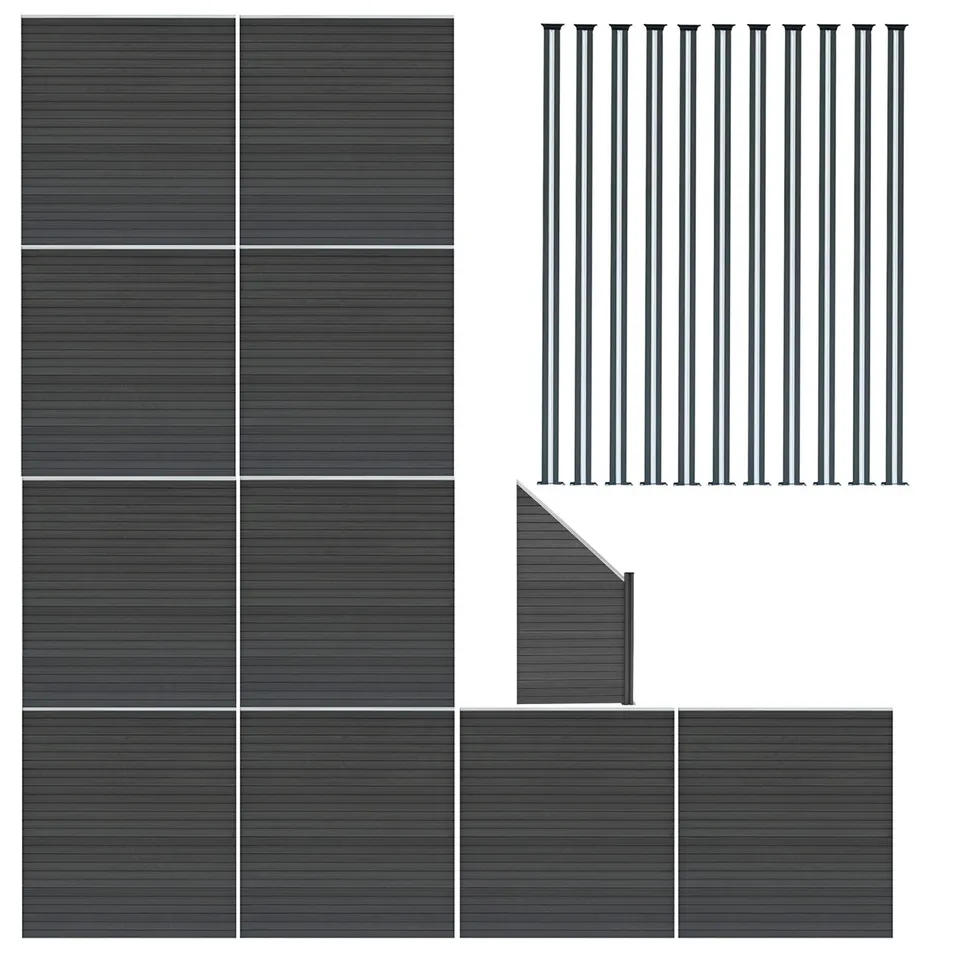 Q-Rax Recinzione recinzione giardino grigio 10 pannelli+pali LED
