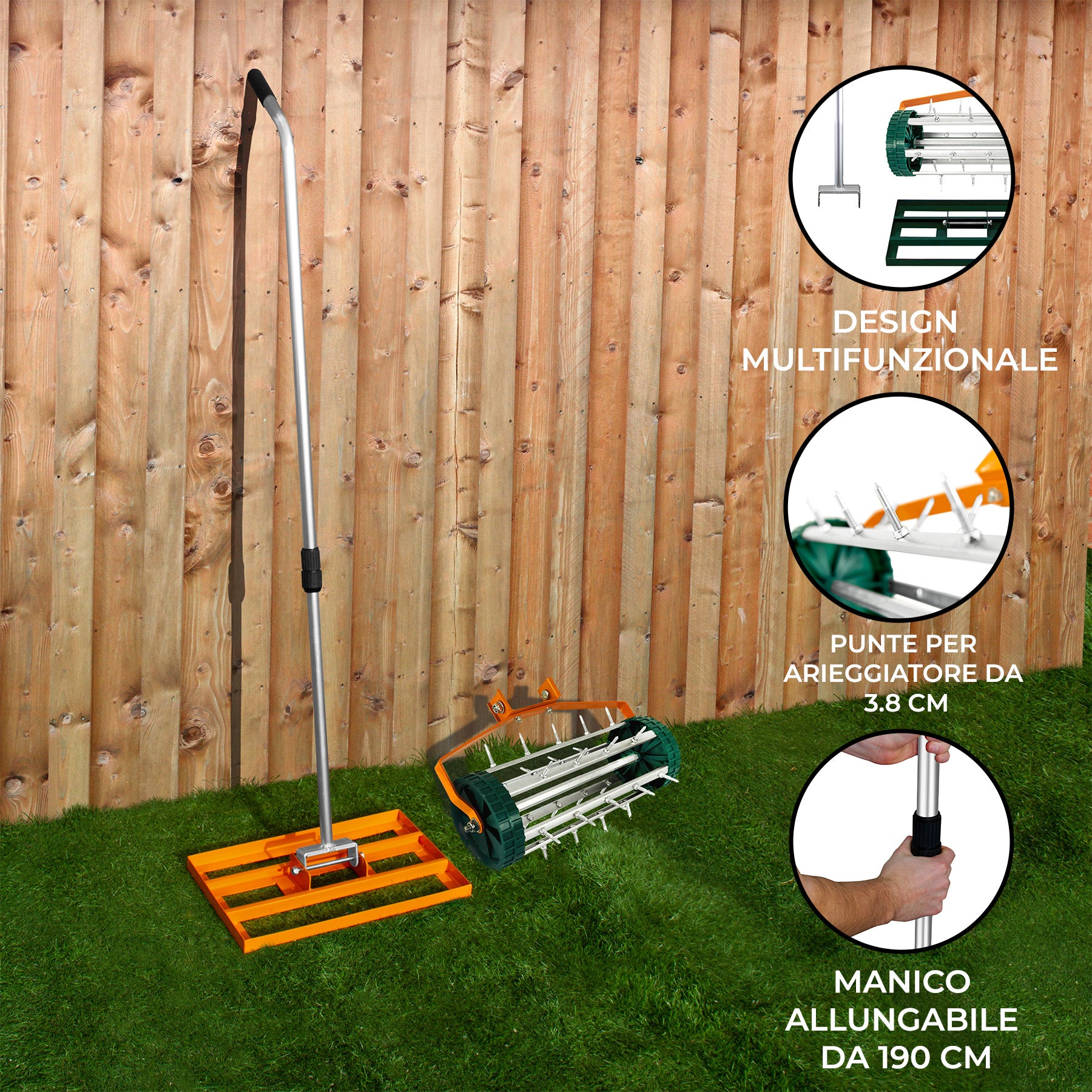 Q-Rax Set Arieggiatore e Livellatore Prato 50cm Arancione