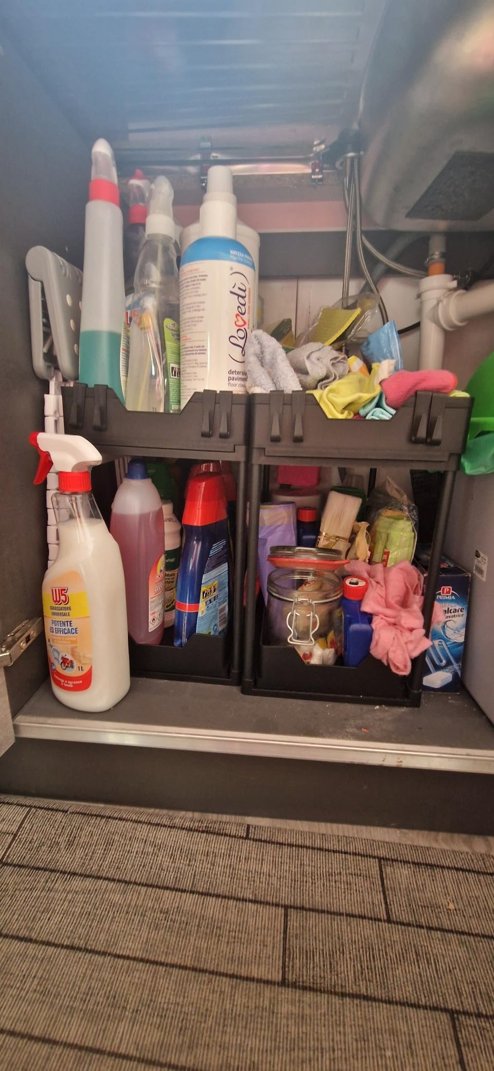 Meltrck Organizer Sottolavello 2 Pezzi Nero 2 Livelli con Ganci