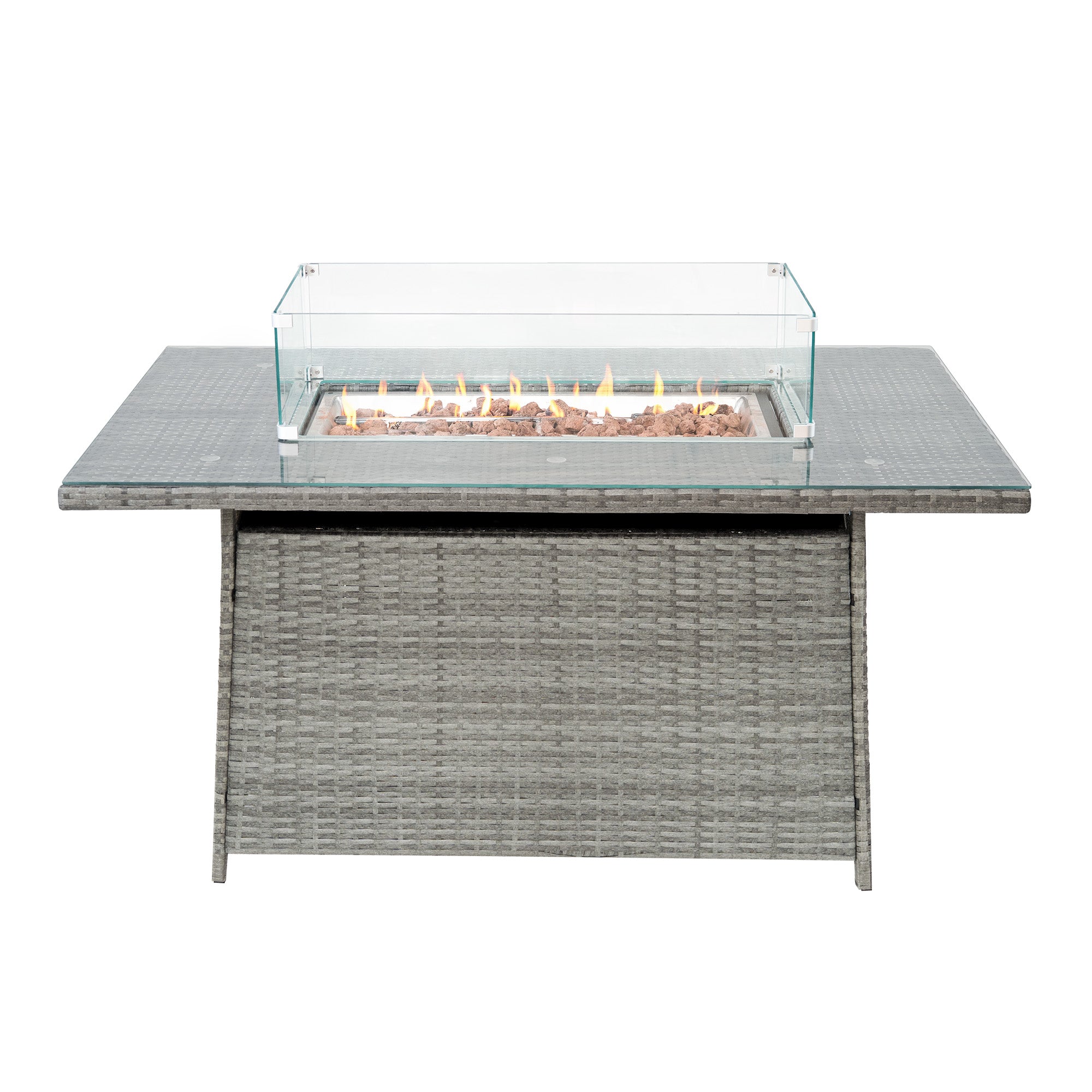 Q-Rax Set Mobili Giardino Rattan 11 Posti Grigio con Tavolo Firepit