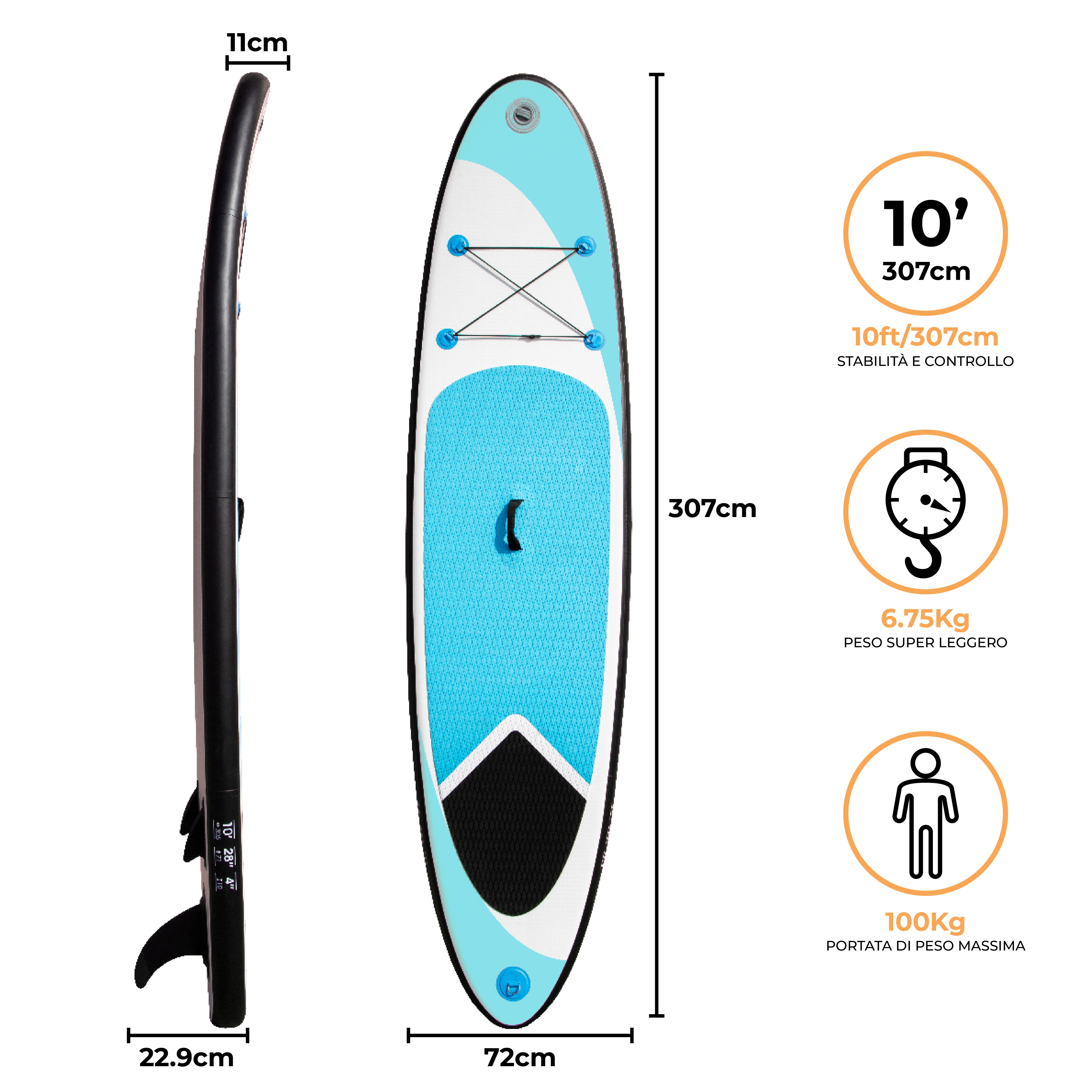 Q-Rax Tavola SUP Gonfiabile 3m paddle board blu