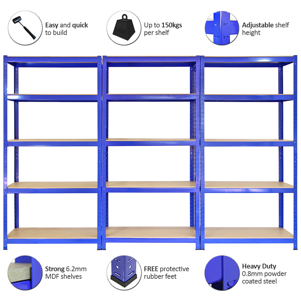 Q-Rax Scaffali T-Rax 75cm scaffale blu senza bulloni 4 pezzi