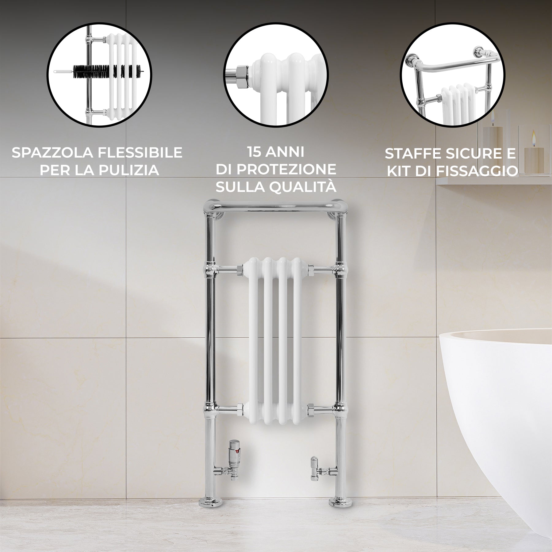 Q-Rax Scaldasalviette 950x480 Bianco Termoarredo Barra Cromata