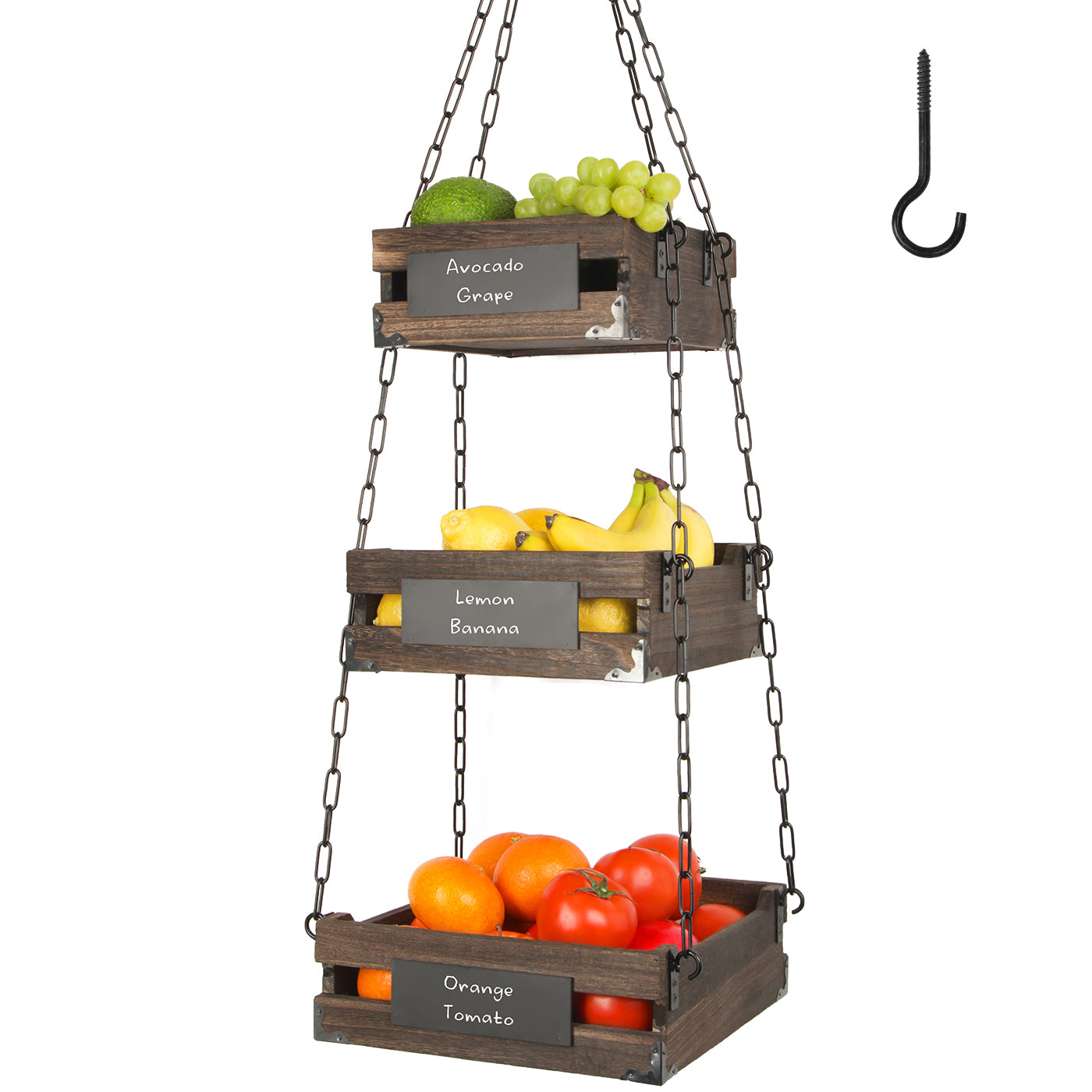 Jackcube Design Kitchen portafrutta appeso 3 piani legno rustico