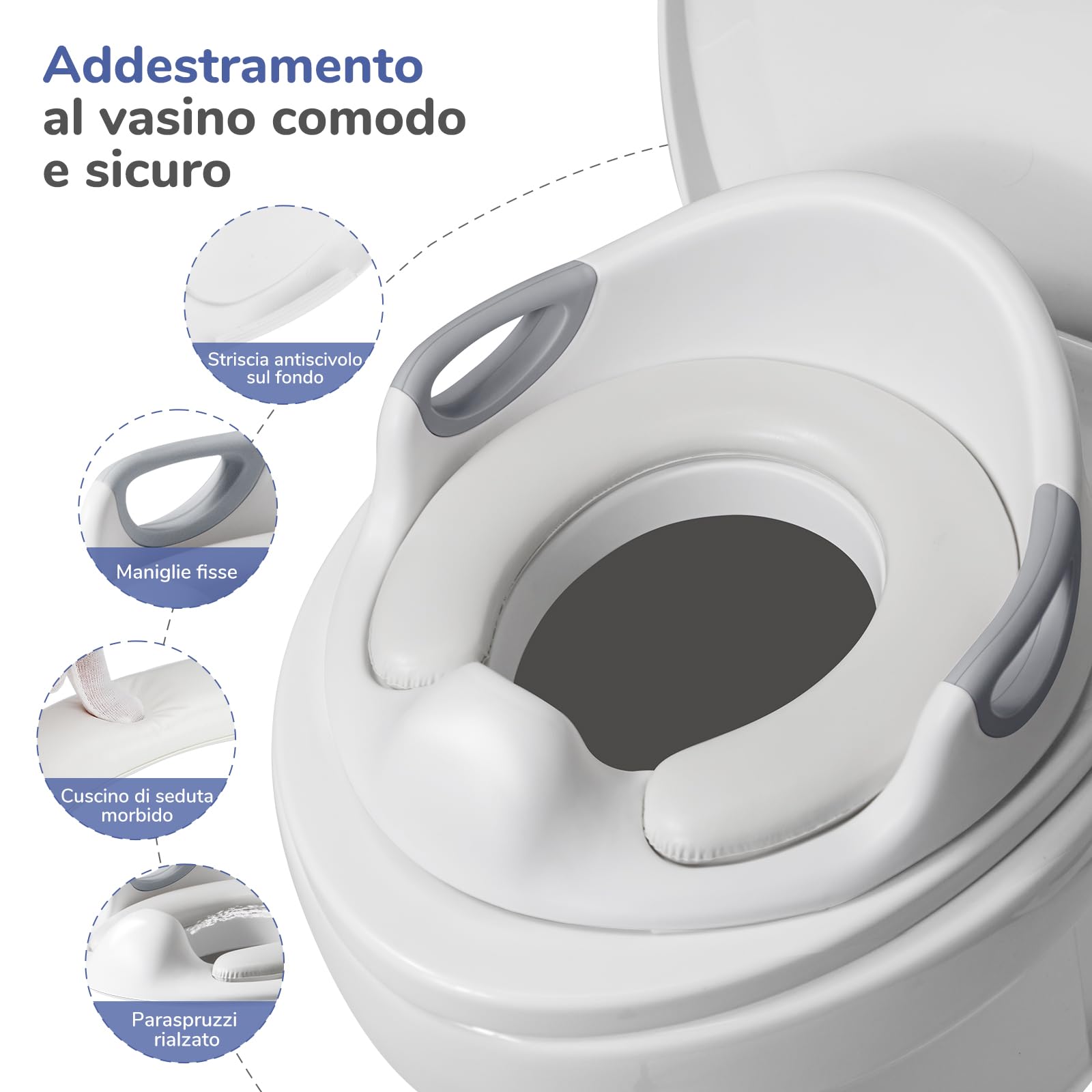 DEANIC Riduttori WC Bambini con Scaletta Grigio 1-6 Anni 2 Cuscini