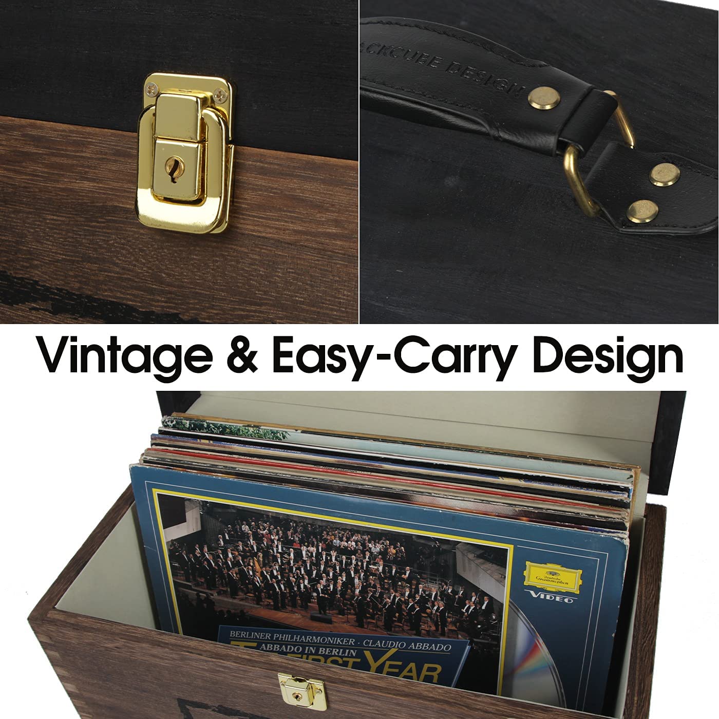 Jackcube Design Living Room Box Vinili Legno Vintage con Coperchio