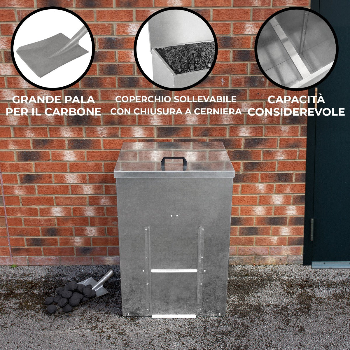 Q-Rax Bidone Carbone Legna 150kg Contenitore 300L