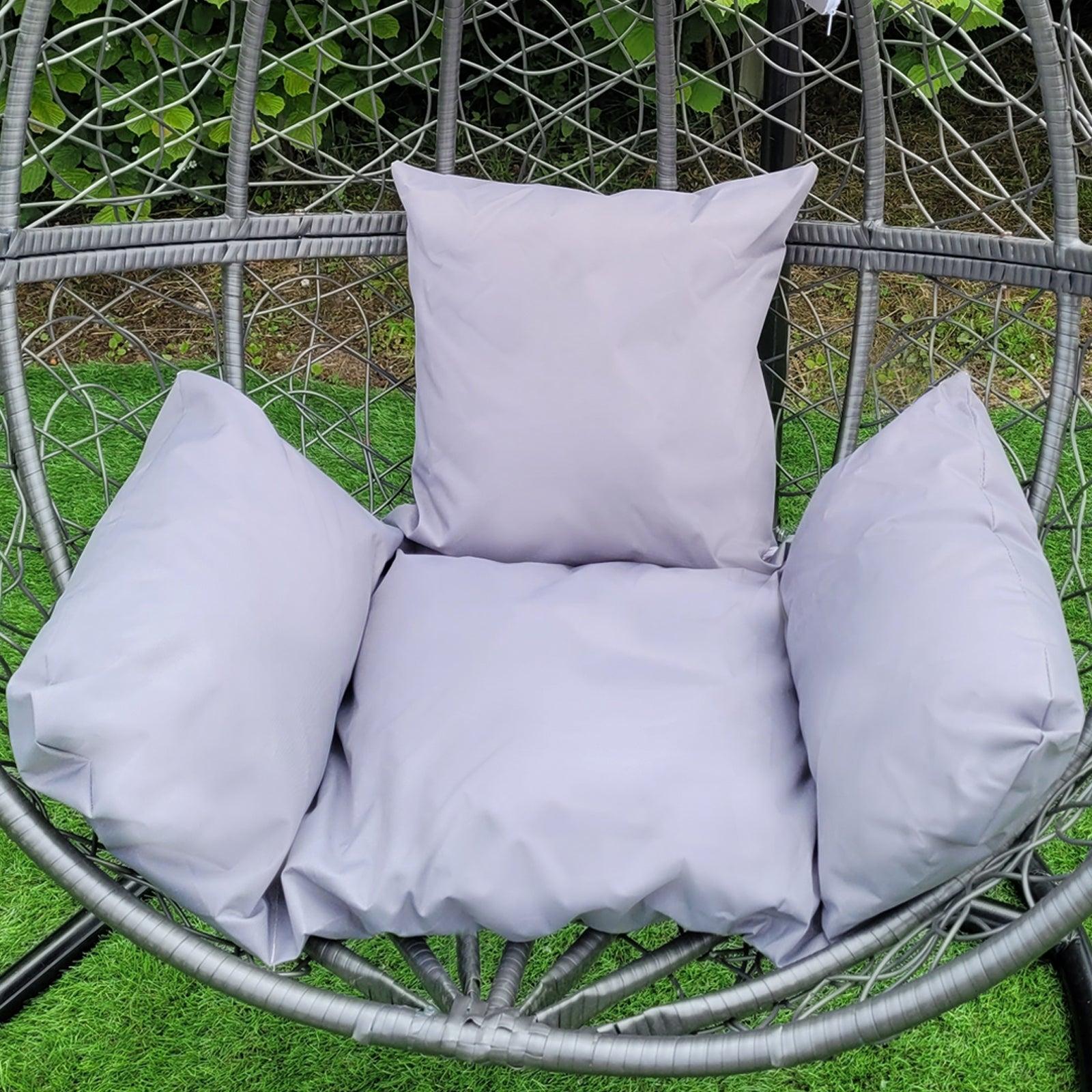 Q-Rax Sedia Sospesa Uovo Rattan Grigio con Cuscini