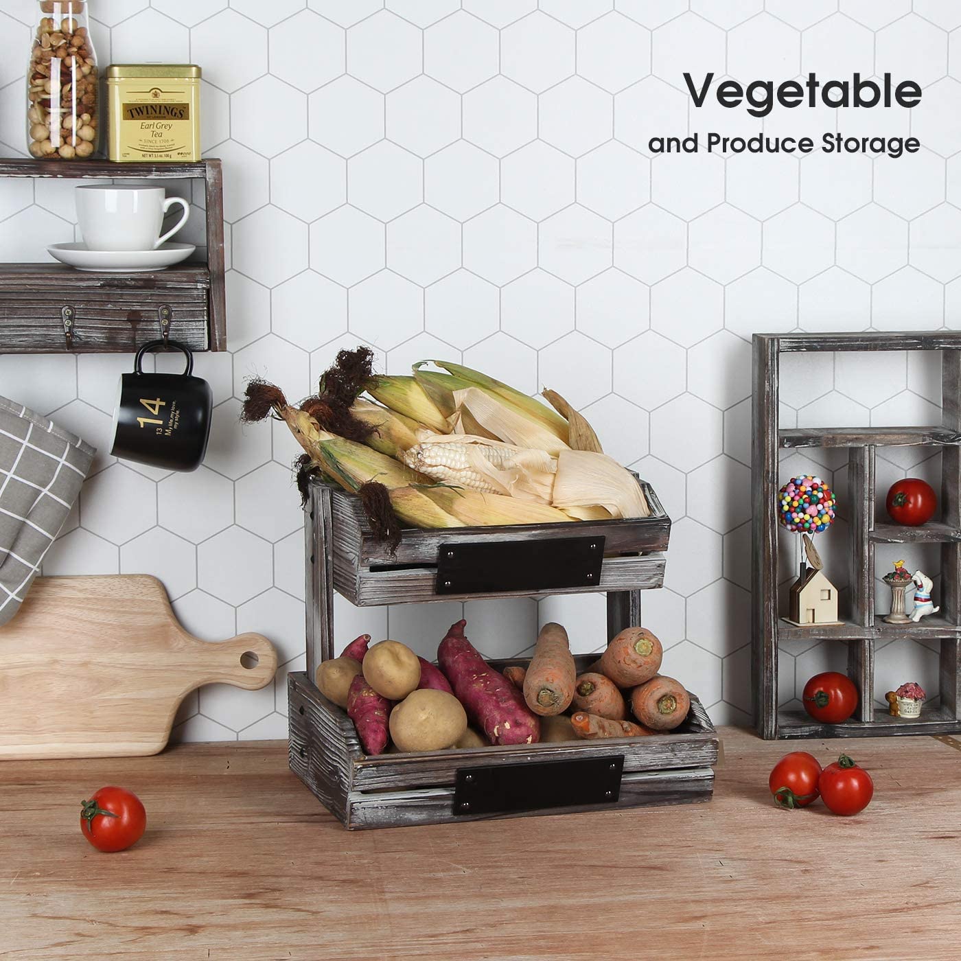 Jackcube Design Kitchen Cesto Frutta Legno 2 Piani Lavagna