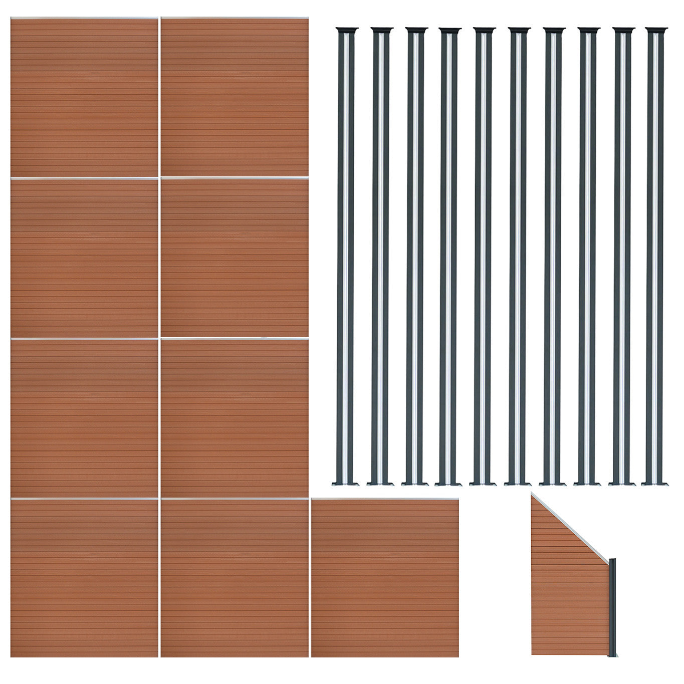 Q-Rax Pannelli recinzione WPC marrone 185 cm set 9 pannelli+10 pali