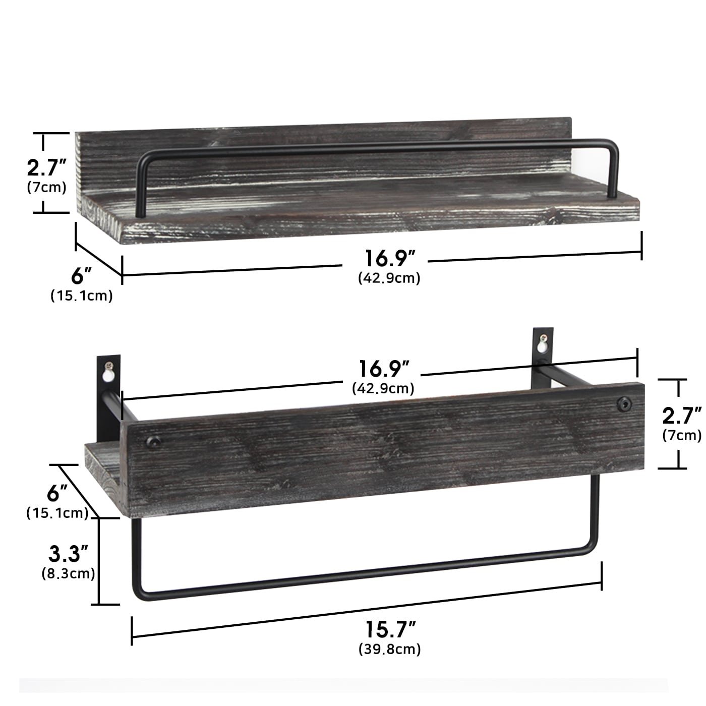 Jackcube Design Bathroom set 2 mensole bagno legno con barra