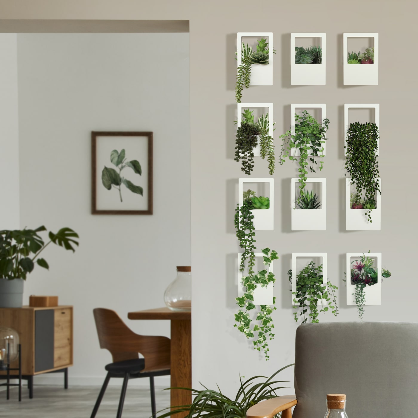 Jackcube Design Plant fioriere parete set 2 ceramica bianca legno