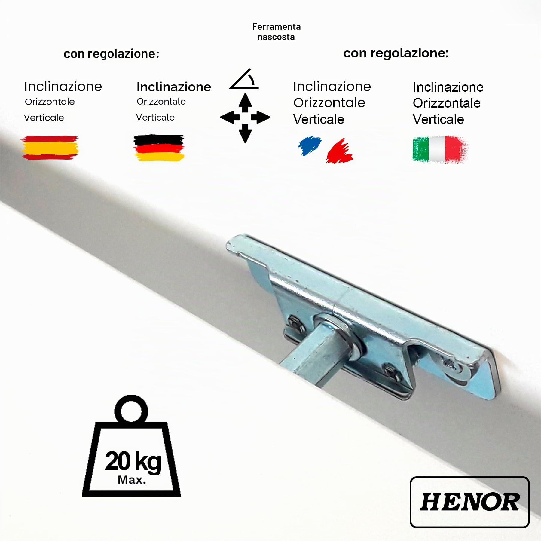 Henor Mensole 100x25x2,5 cm bianco parete portata 20 kg