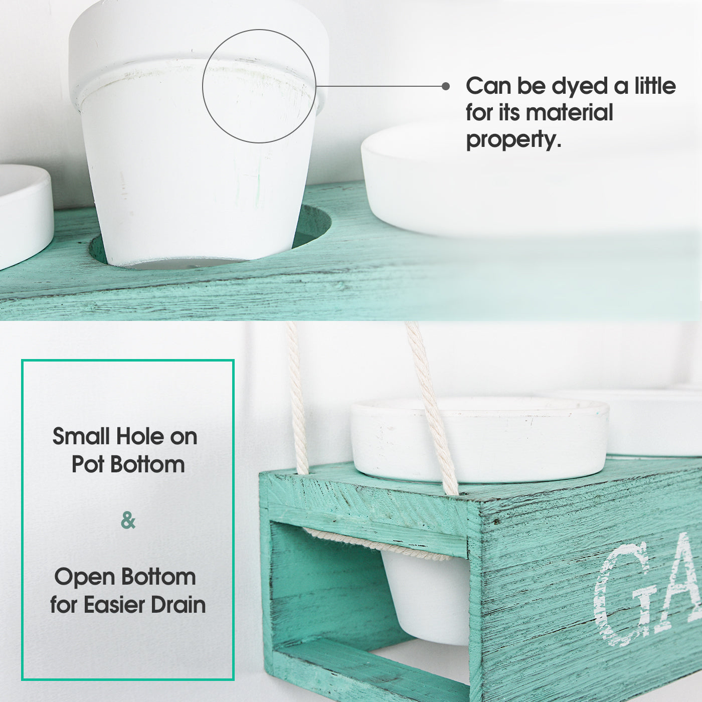Jackcube Design Plant fioriera appesa legno blu 3 vasi terracotta