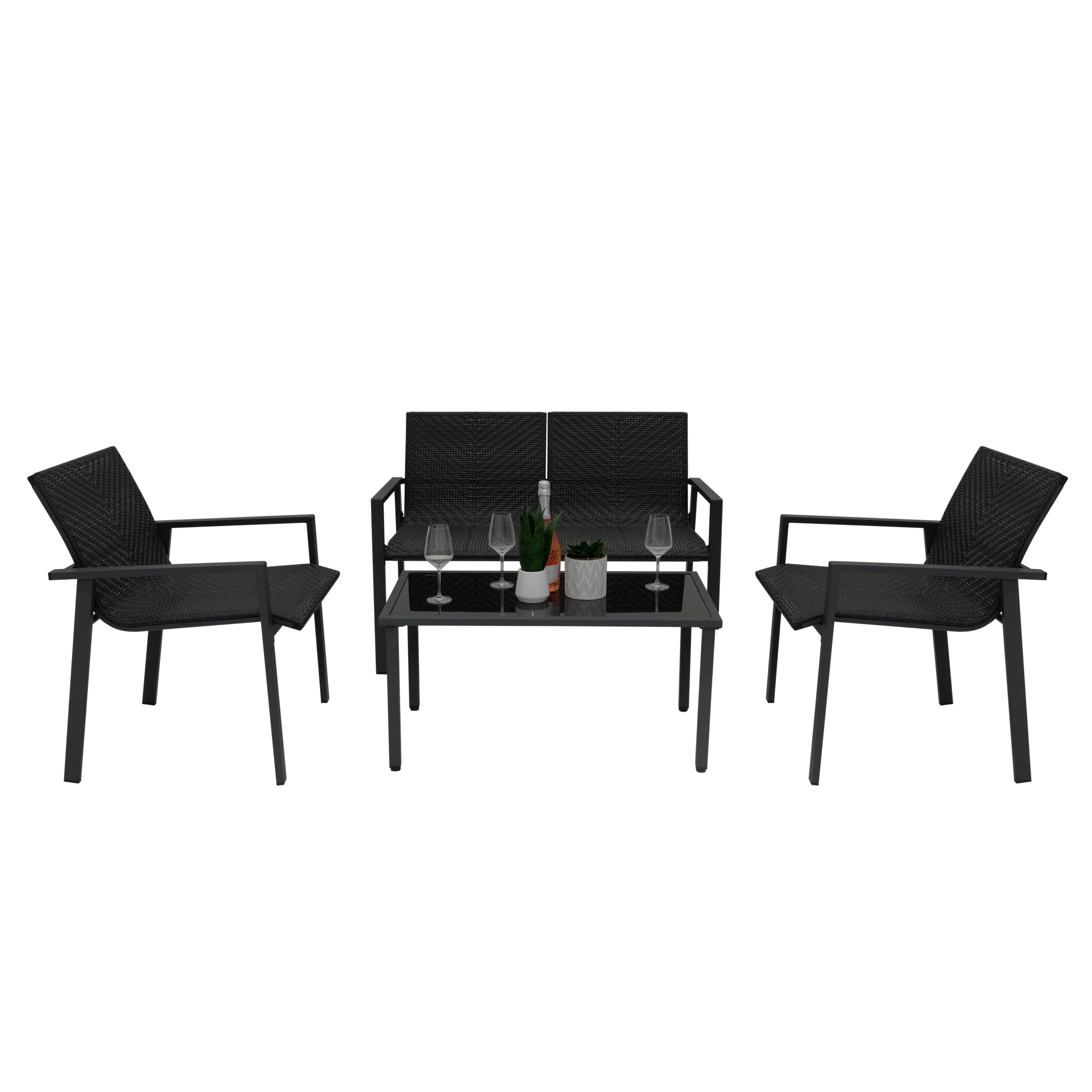 Q-Rax Mobili da Esterno Set Giardino Rattan 4 Pezzi Nero