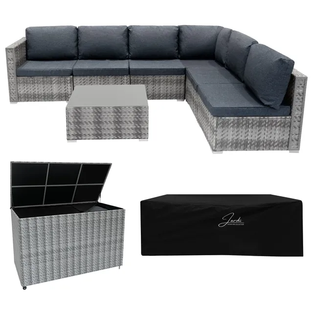 Q-Rax Mobili da Esterno Set Divani Rattan 7 Pezzi Grigio 996L 5 posti