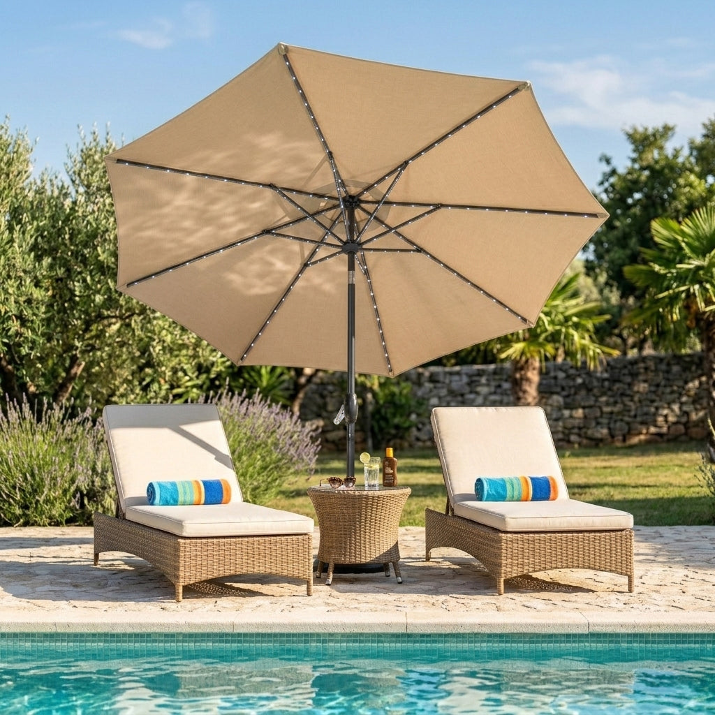 Q-Rax Mobili da Esterno Ombrellone LED 2,7m Beige con Base