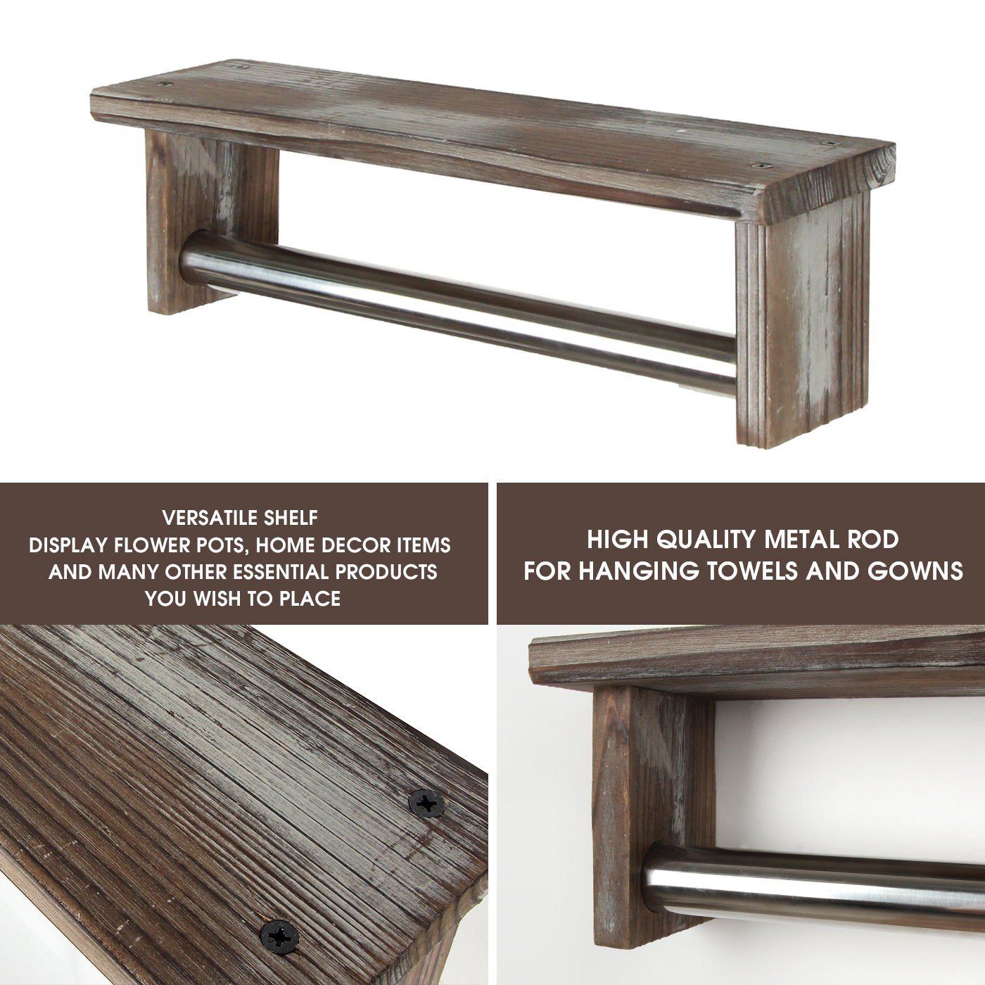 Jackcube Design Bathroom Mensola Porta Asciugamani Legno 2 Pezzi