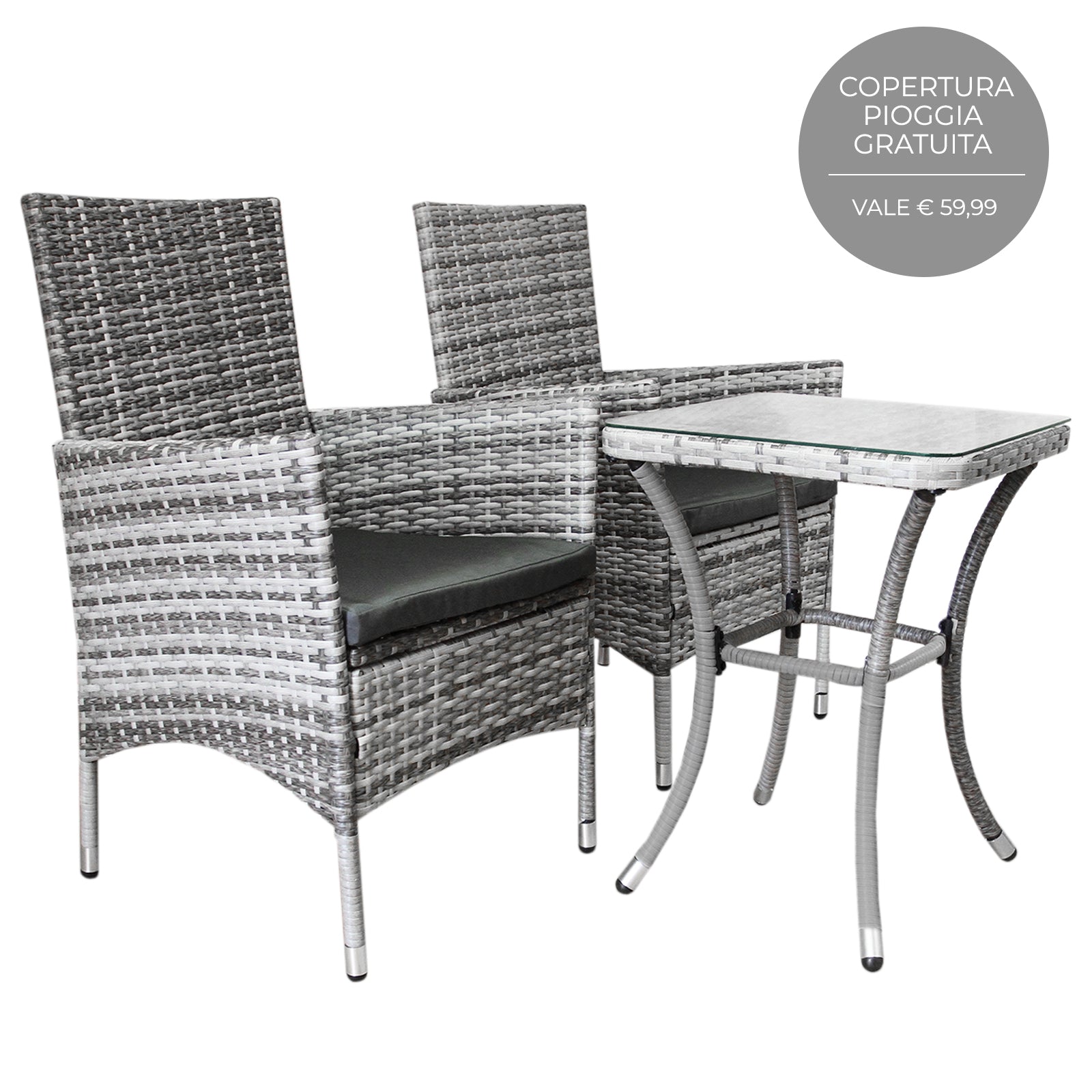 Q-Rax Jardí Set Bistro Giardino Polyrattan 2 Poltrone Tavolino