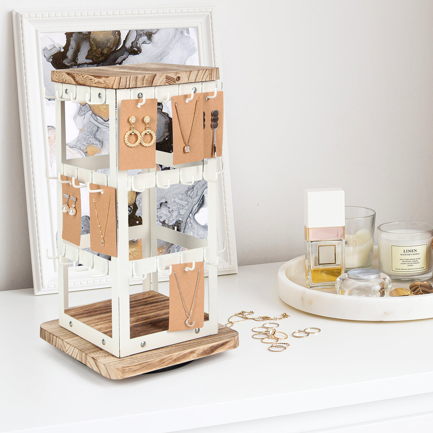 Jackcube Design Makeup Porta Orecchini Girevole 3 Piani Bianco