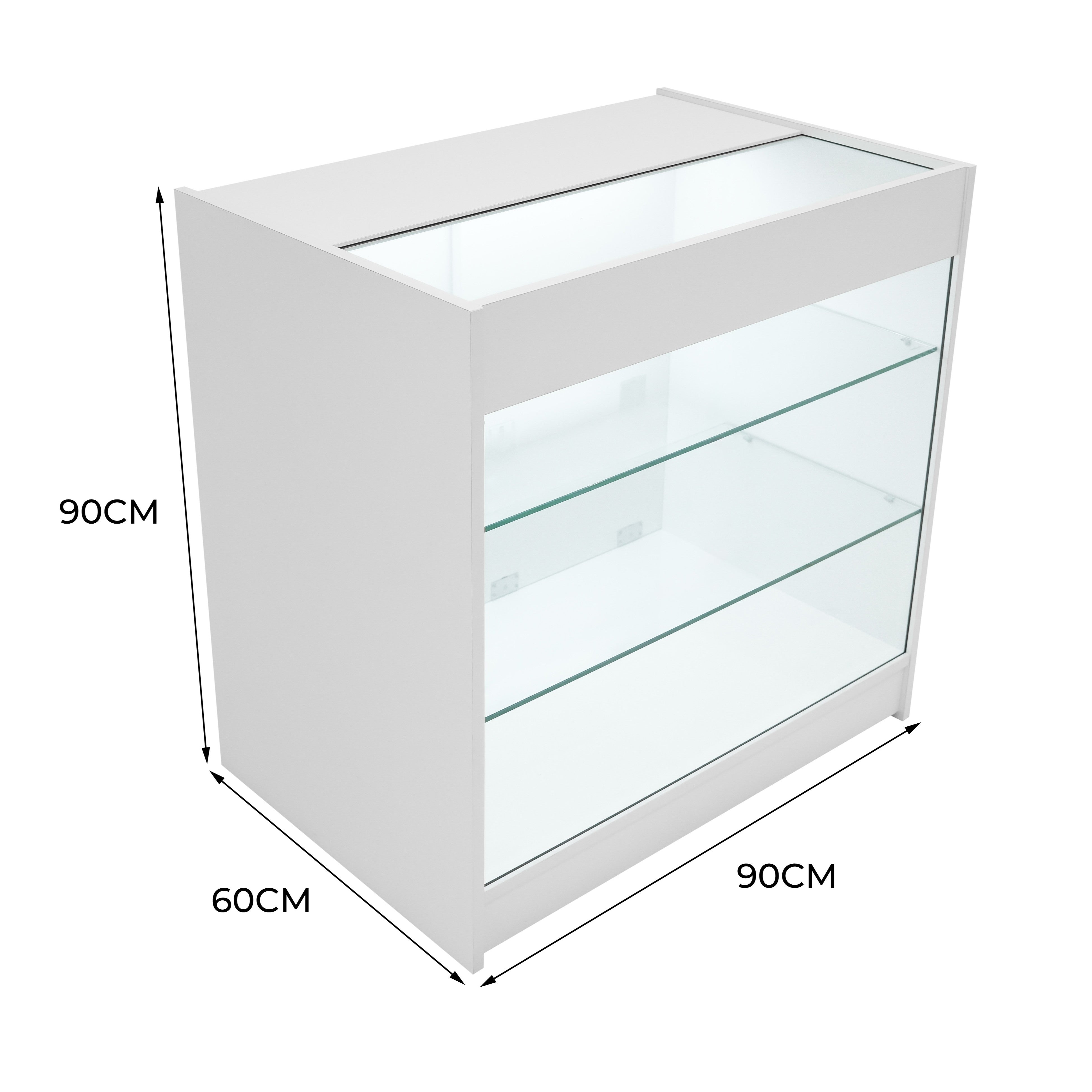 Q-Rax K900 Bancone Negozio LED Bianco Vetrina Vetro 3 Ripiani