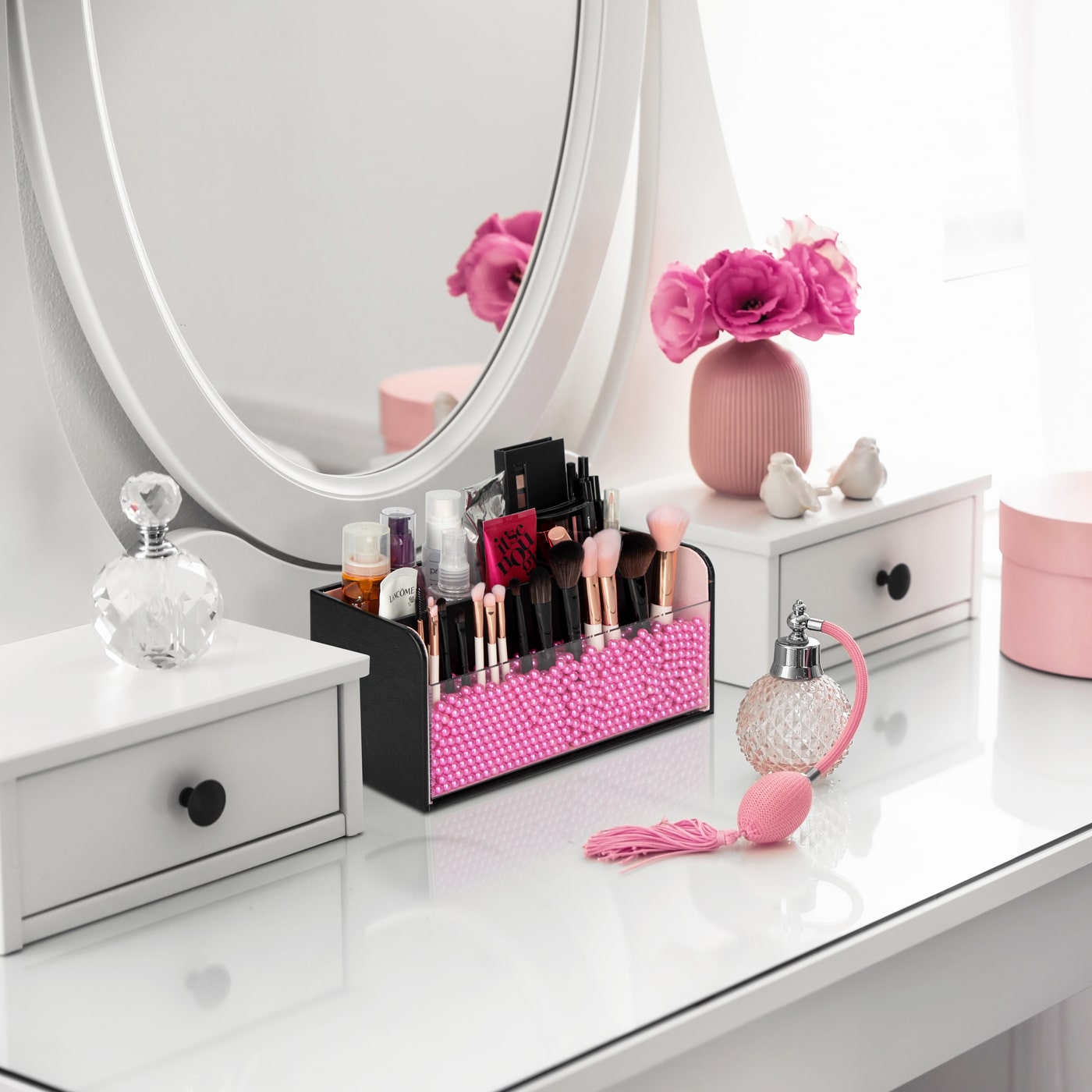 Jackcube Design Makeup Organizer Trucchi Nero Perle Rosa