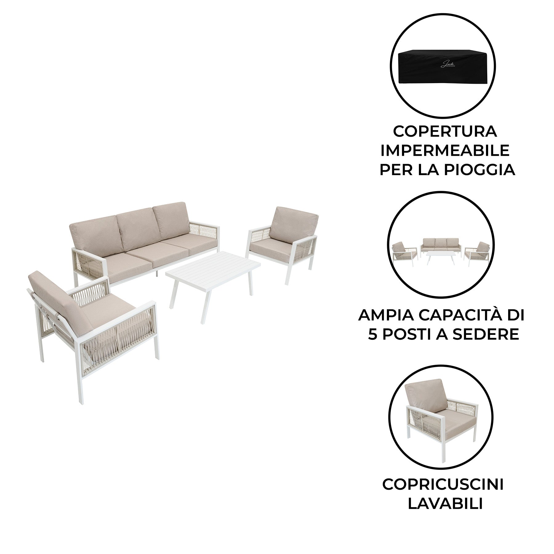 Q-Rax Set Divano Giardino 4 Pezzi Alluminio Bianco