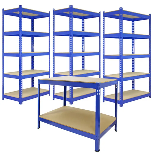 Q-Rax Scaffali Q-Rax Scaffale Garage 90x50 Blu 3 Pezzi Banco 120cm