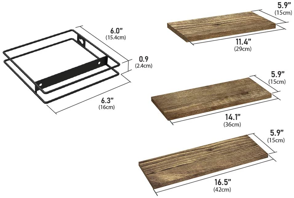 Jackcube Design Living Room Mensole Parete Legno Set 3 Pezzi Nere