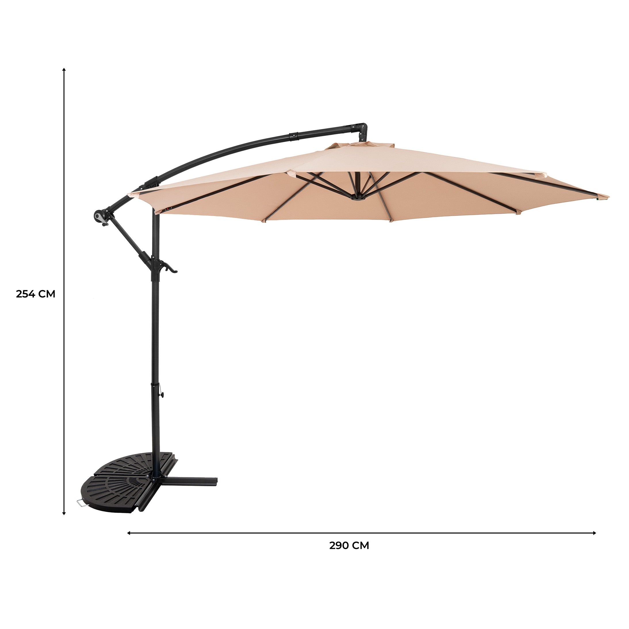 Q-Rax Ombrellone Decentrato 3m Beige con Base e Pesi