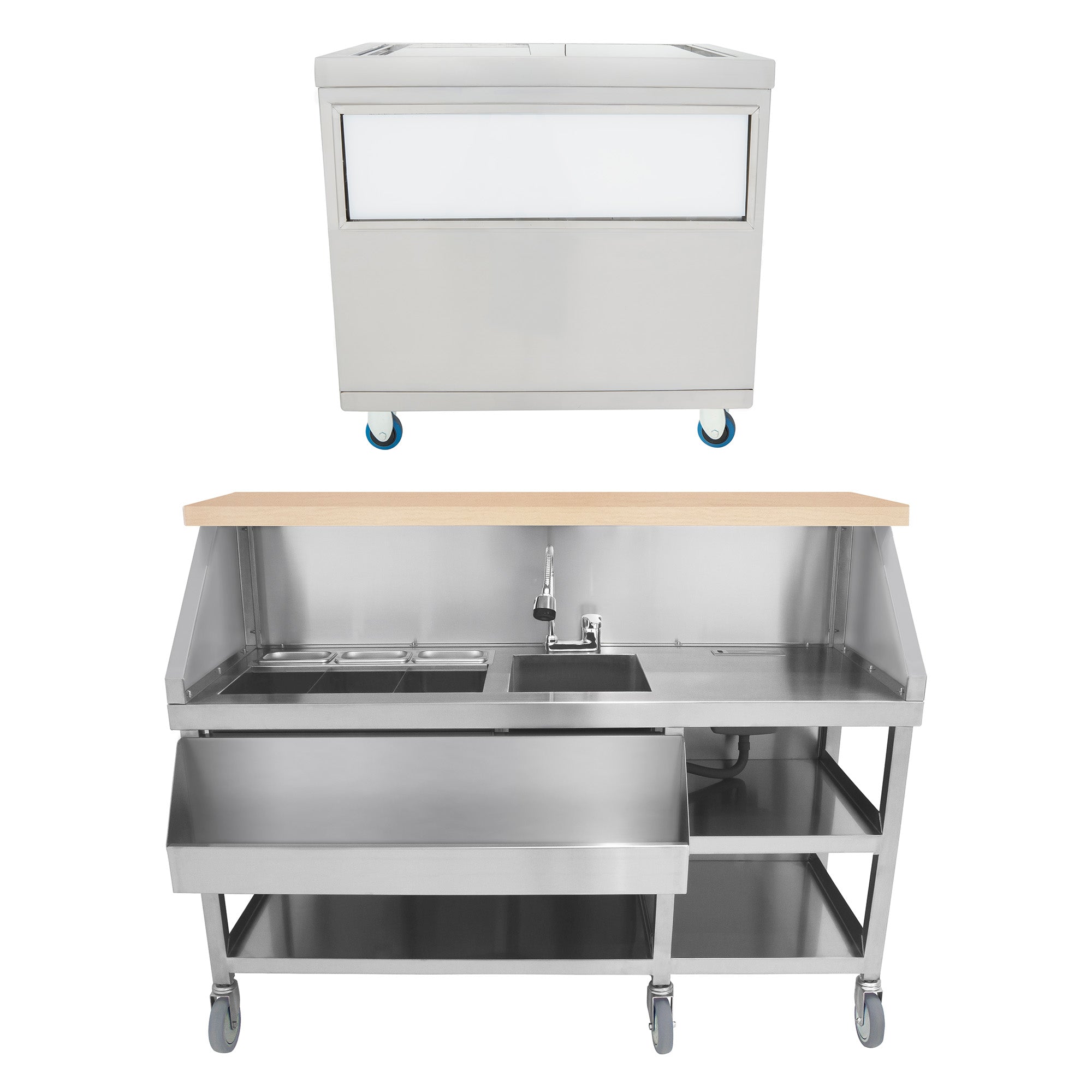 Q-Rax Postazione Bar Cocktail Mobile Acciaio con Ghiaccio 86L