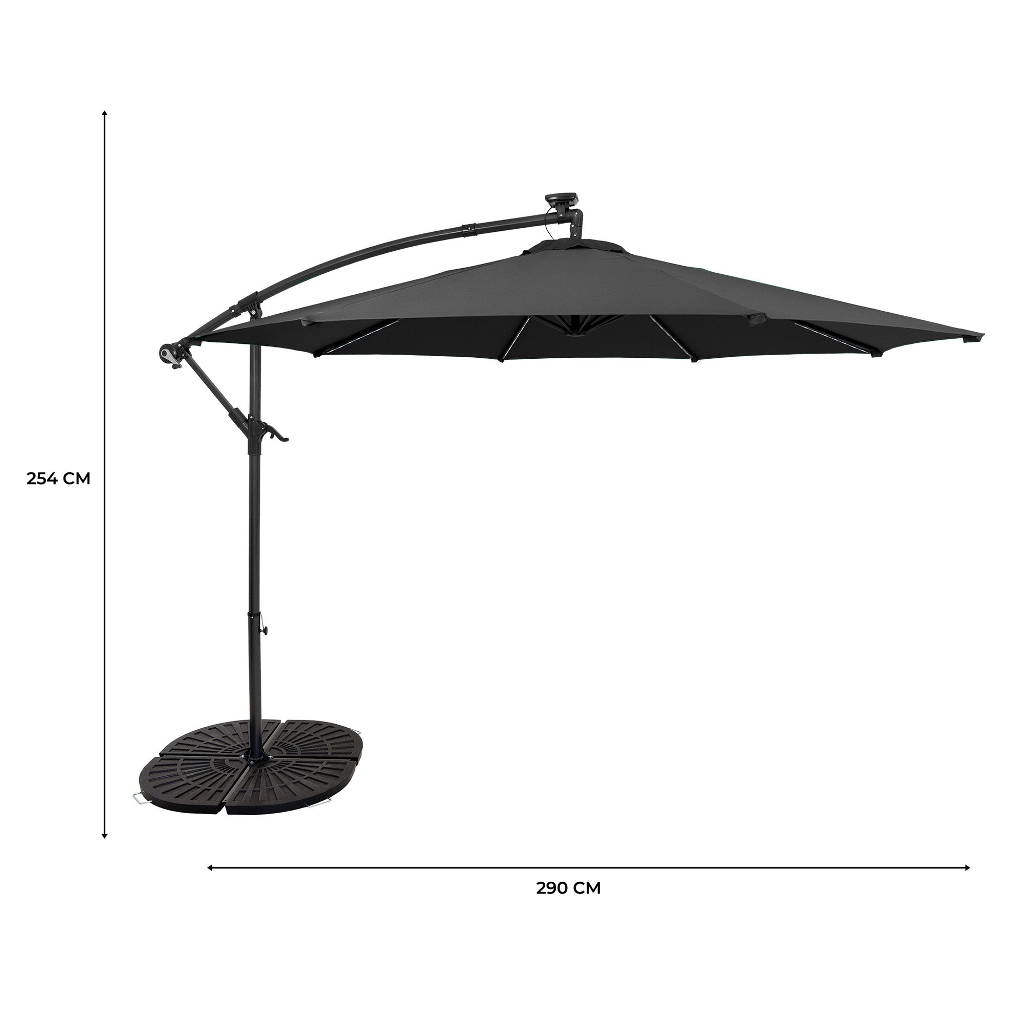 Q-Rax Ombrellone Decentrato LED 3m Parasole Grigio con Base