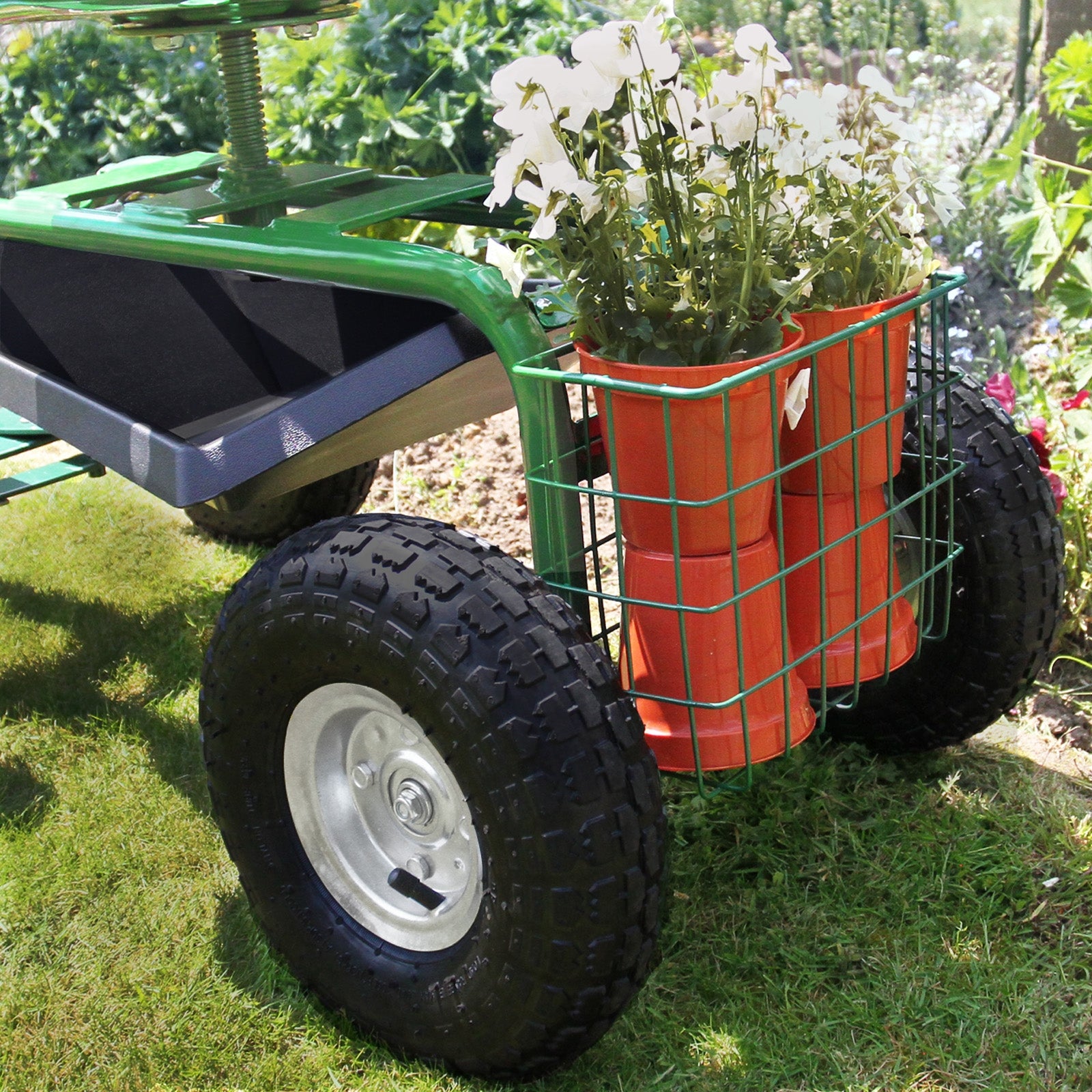 Q-Rax Sgabello Giardinaggio con Ruote Vasca 150kg