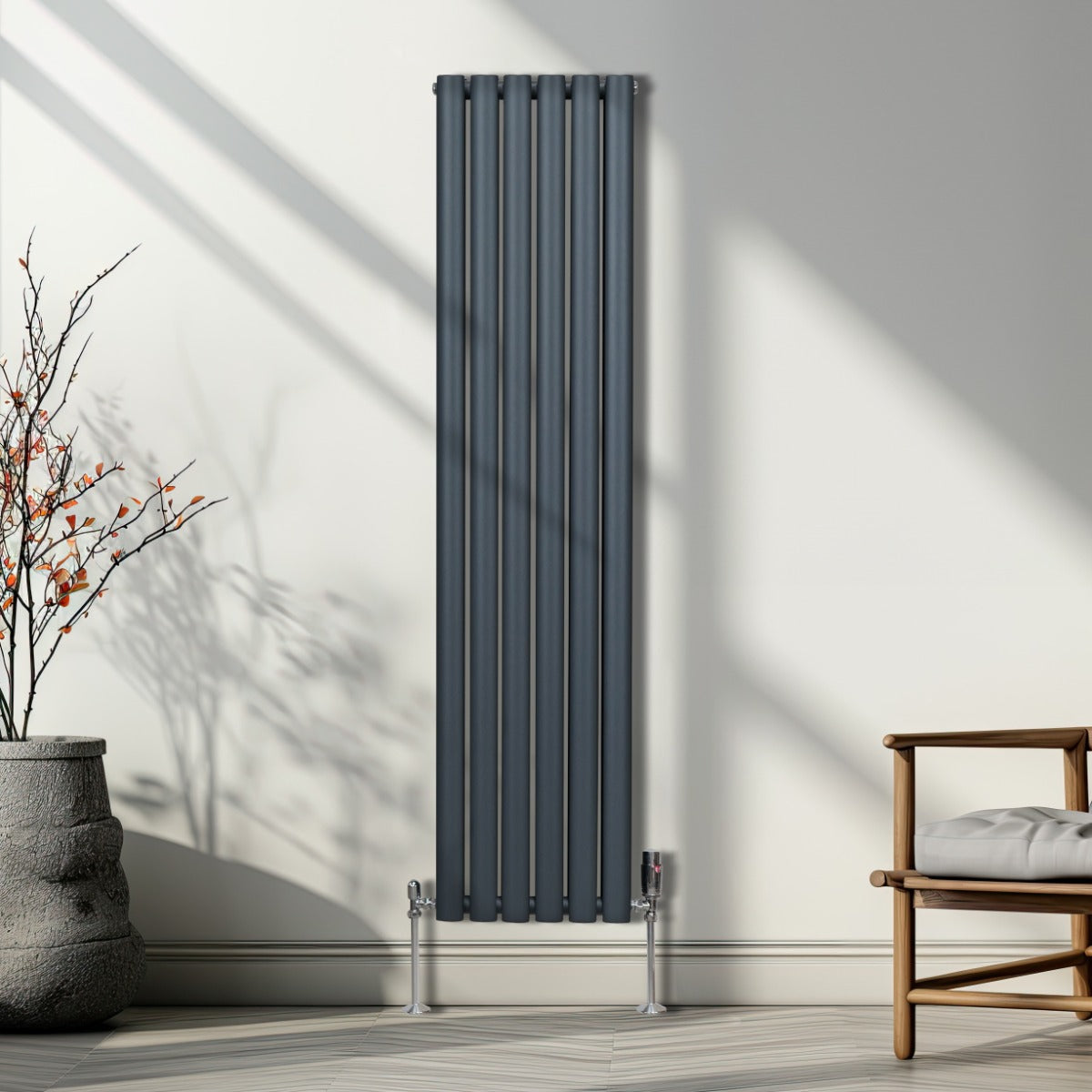 Q-Rax Radiatore Ovale 1600x360 Antracite con Valvole TRV