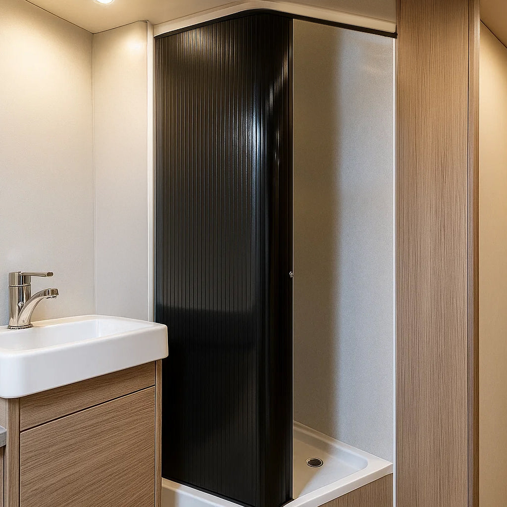 Q-Rax Porta a Soffietto Doccia Nera 200x60 cm per Camper
