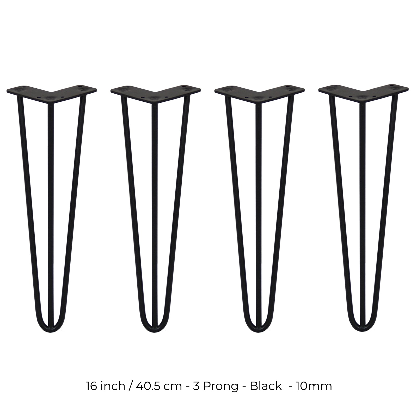 Q-Rax Gambe Tavolo Forcina 40,6 cm Set 4 Pezzi Nero 3 Rebbi