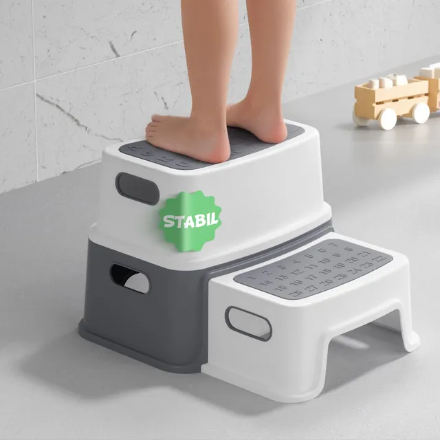 DEANIC Sgabelli e Scalette da Bagno 2 Gradini Grigio Antiscivolo