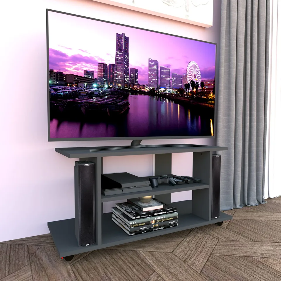 Henor Tavoli Ruote o Gambe Pilar Tavolo TV Grafite 110x40x65,5 cm