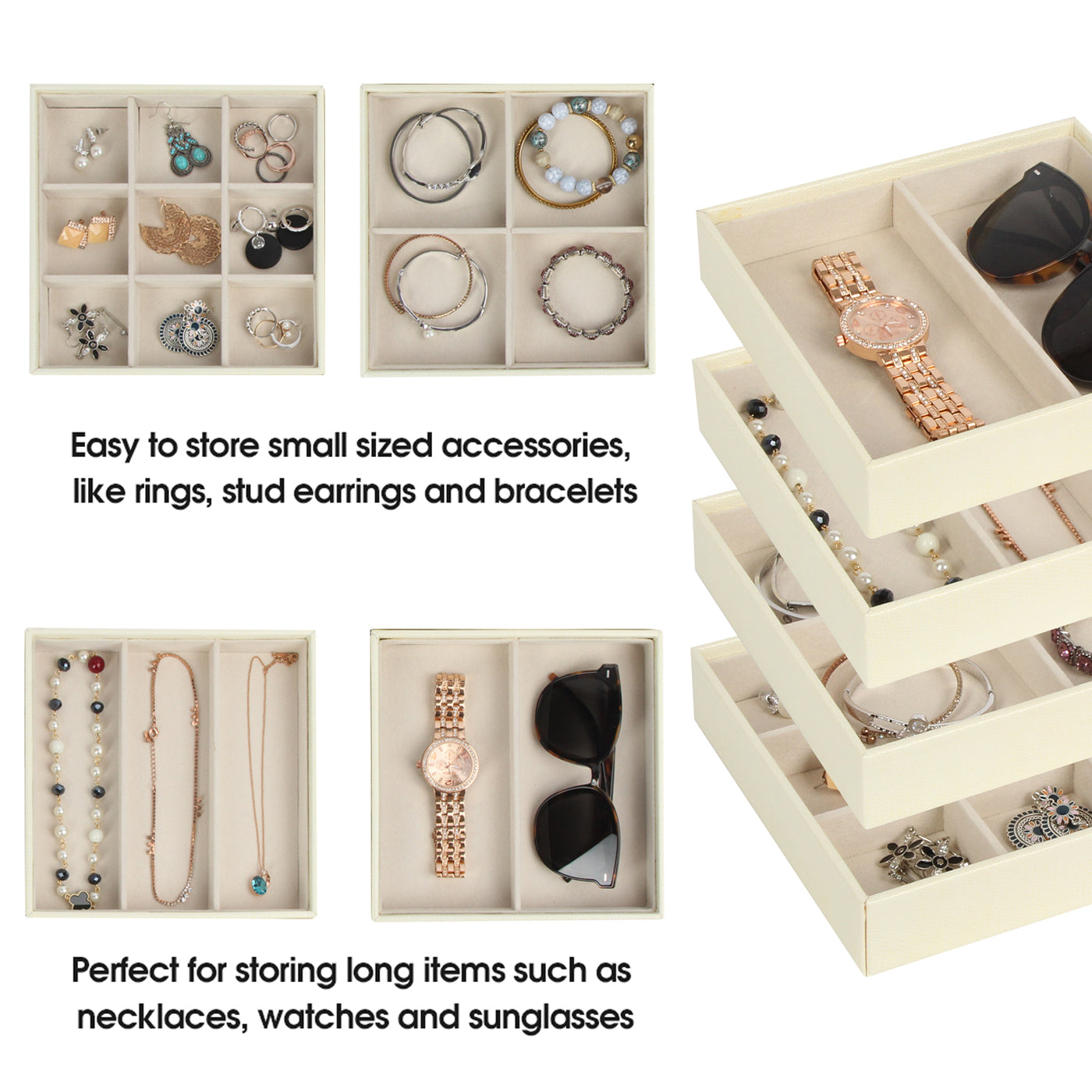 Jackcube Design Set 4 Vassoi Portagioielli Pelle Avorio Impilabili
