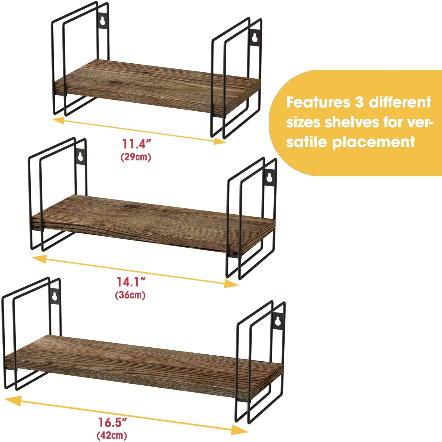 Jackcube Design Living Room Mensole Parete Legno Set 3 Pezzi Nere