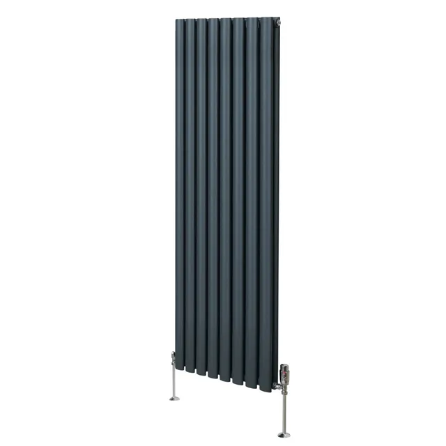 Q-Rax Radiatore Ovale 1600x480 Antracite Valvole