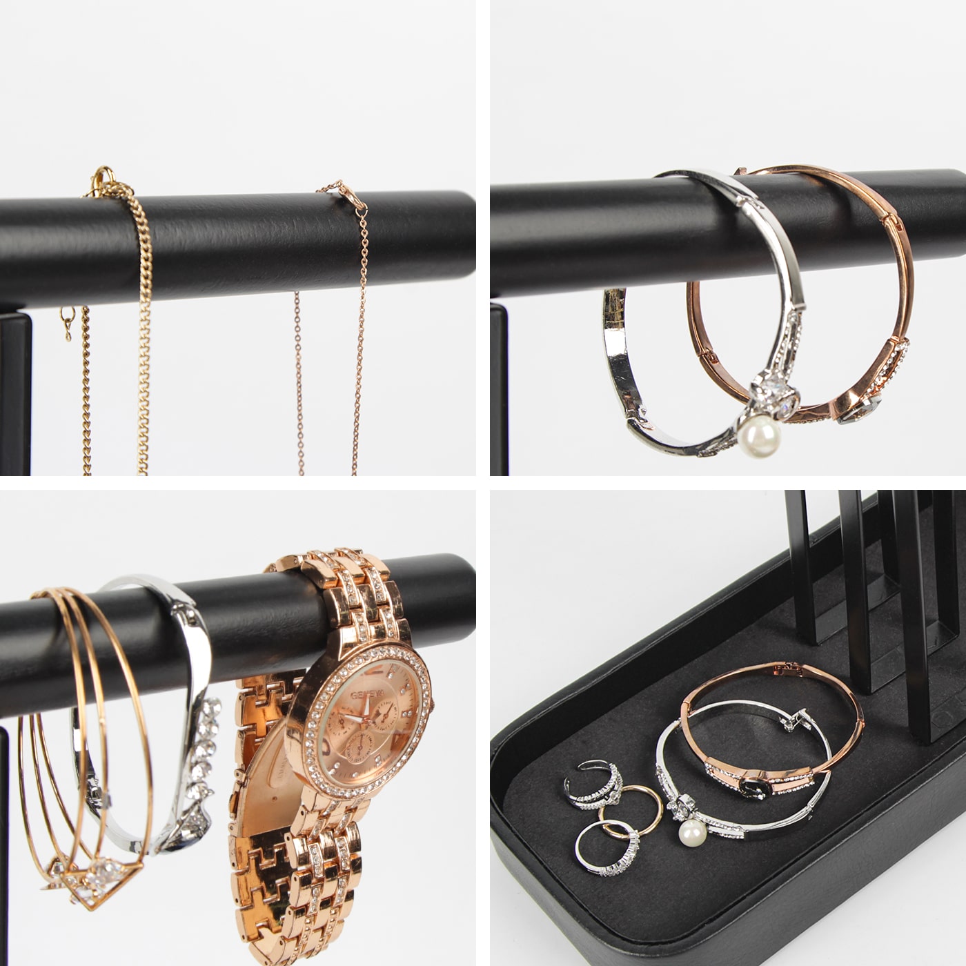 Jackcube Design Albero Portagioie Legno Nero 3 Piani Pelle