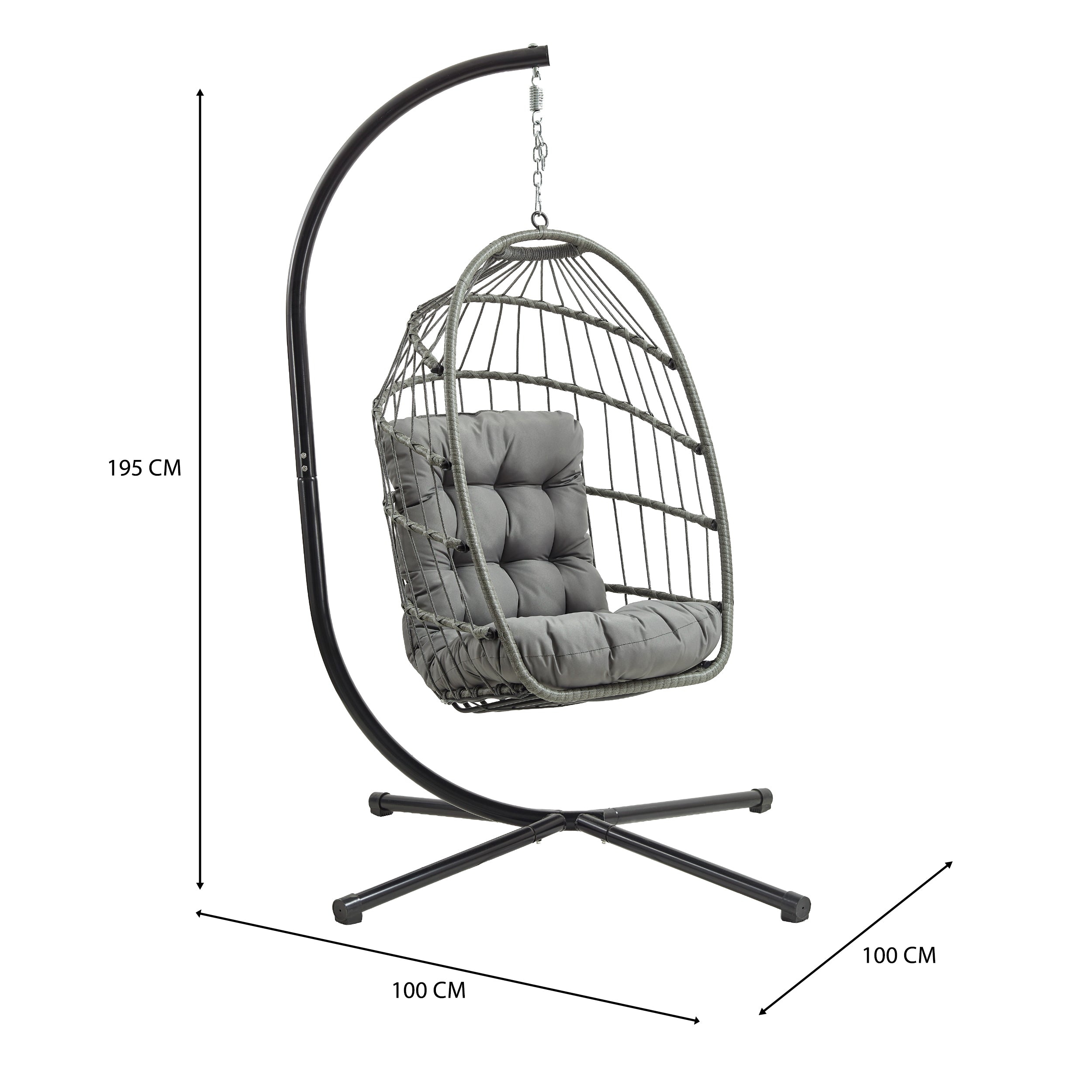 Q-Rax Poltrona Sospesa Uovo Rattan Grigio 150 kg